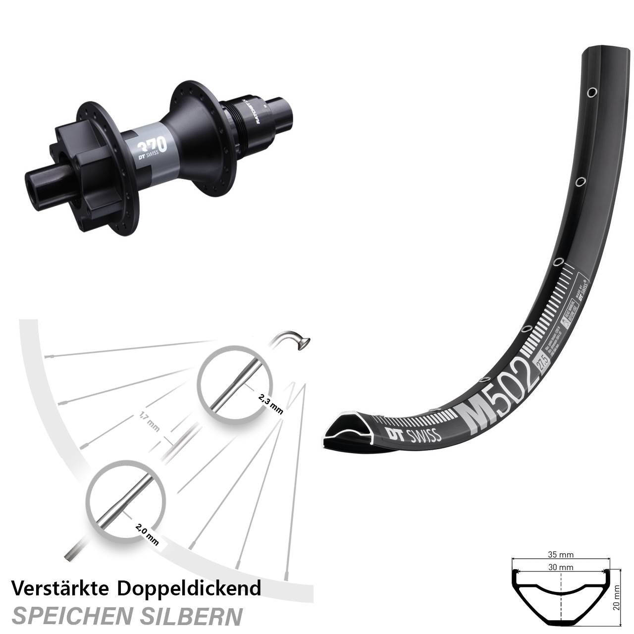 29 Zoll DT Swiss M502-370 Disc Hinterrad 12x142 XD