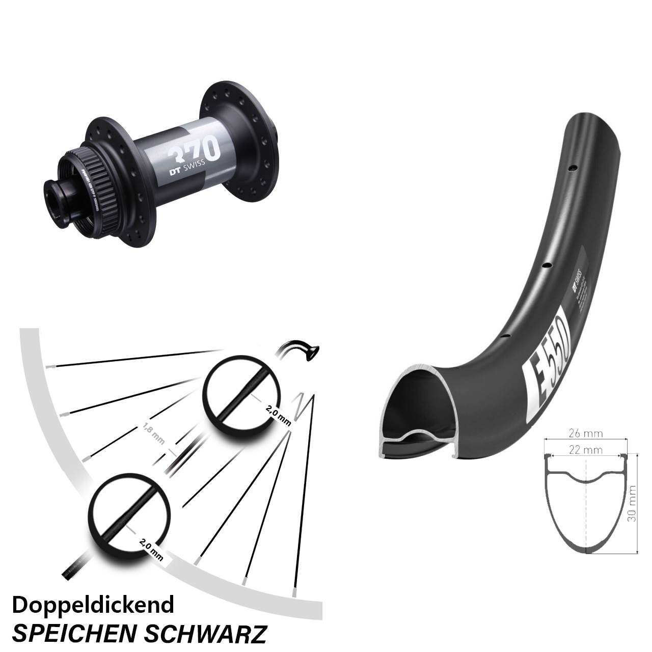 Vorderrad 28 Zoll DT Swiss E550-370 Centerlock 12x100