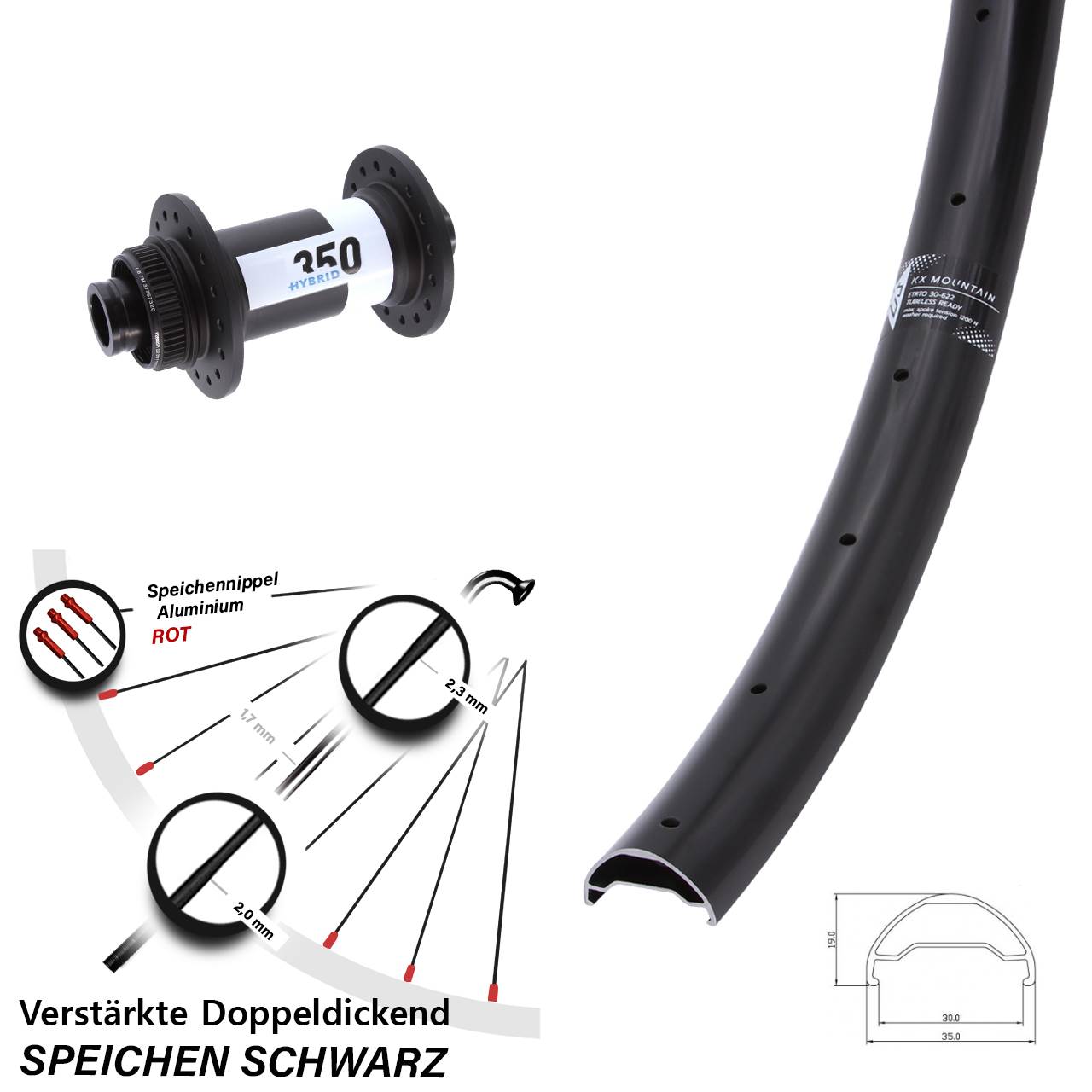 29 Zoll KX Mountain DT Swiss 350 Hybrid Centerlock Vorderrad 15x110 Boost