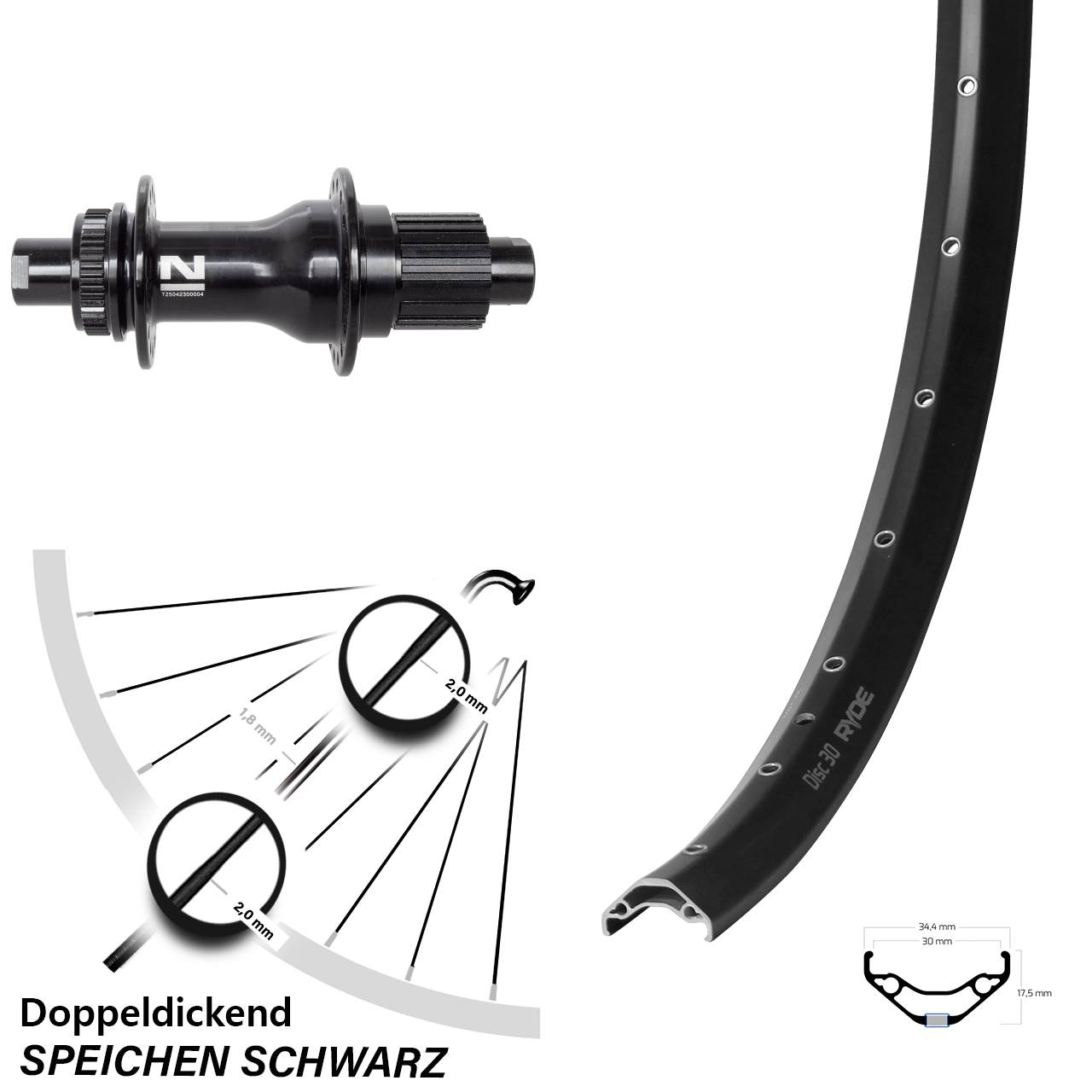 Ryde Disc 30 Novatec D792SB 27,5 Zoll Hinterrad Centerlock 12x142 Micro Spline