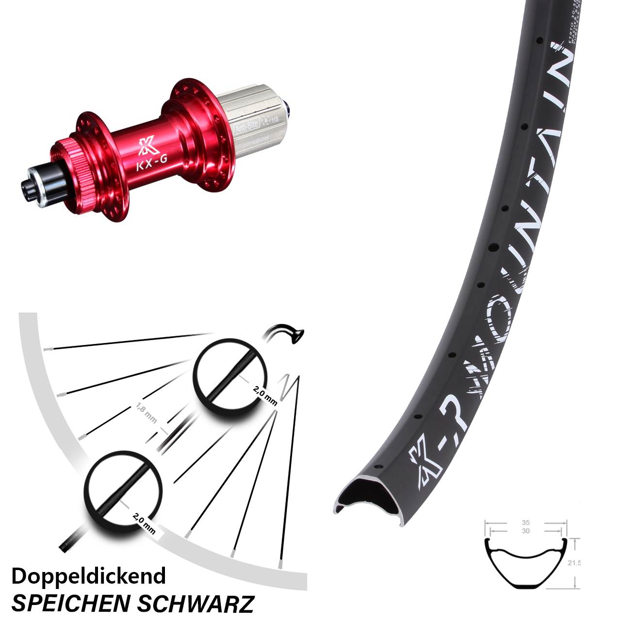 R Mountain 29 Zoll Hinterrad KX-G rot 8-12 fach