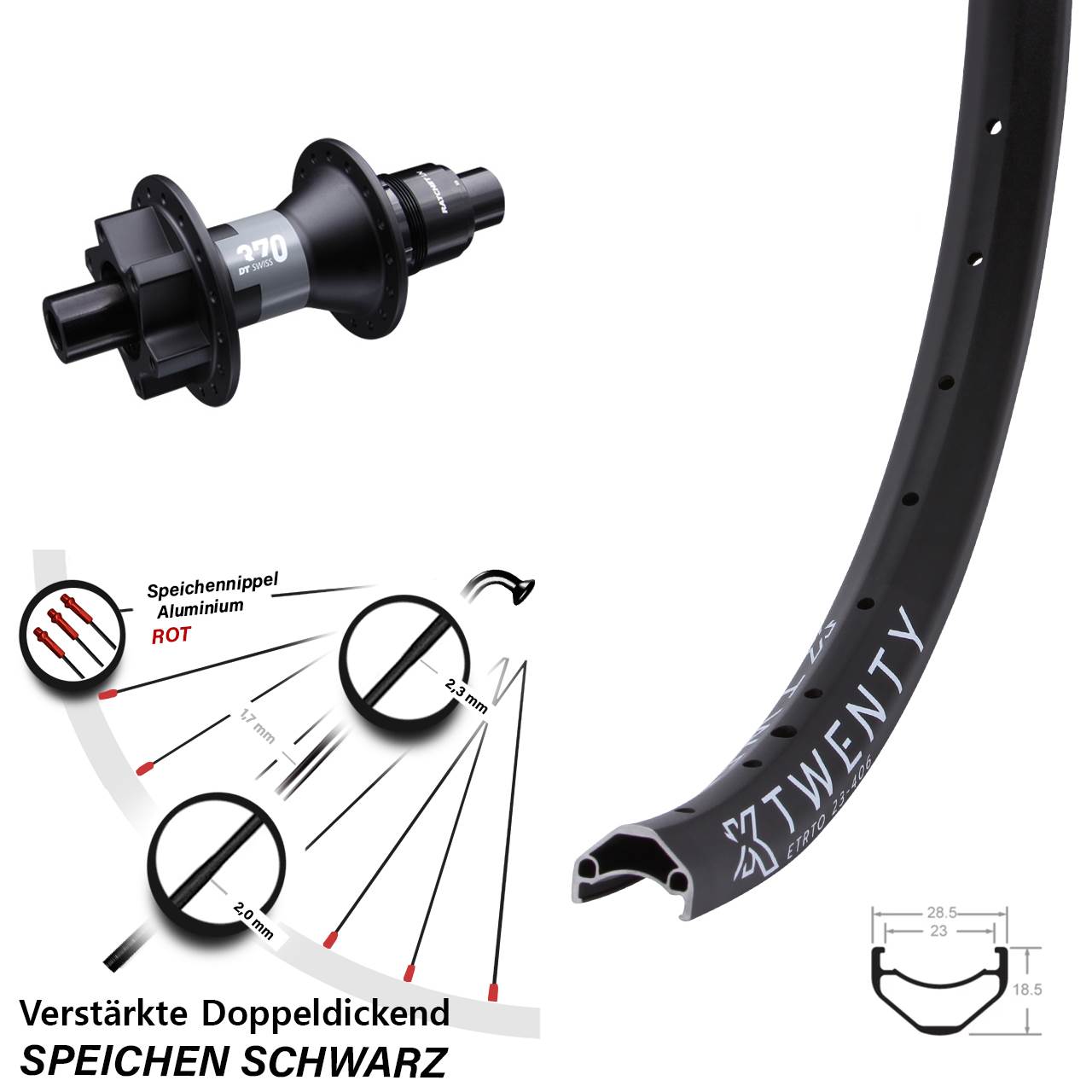 6-Loch Hinterrad 20 Zoll KX Twenty DT Swiss 370 SRAM XD 12x142