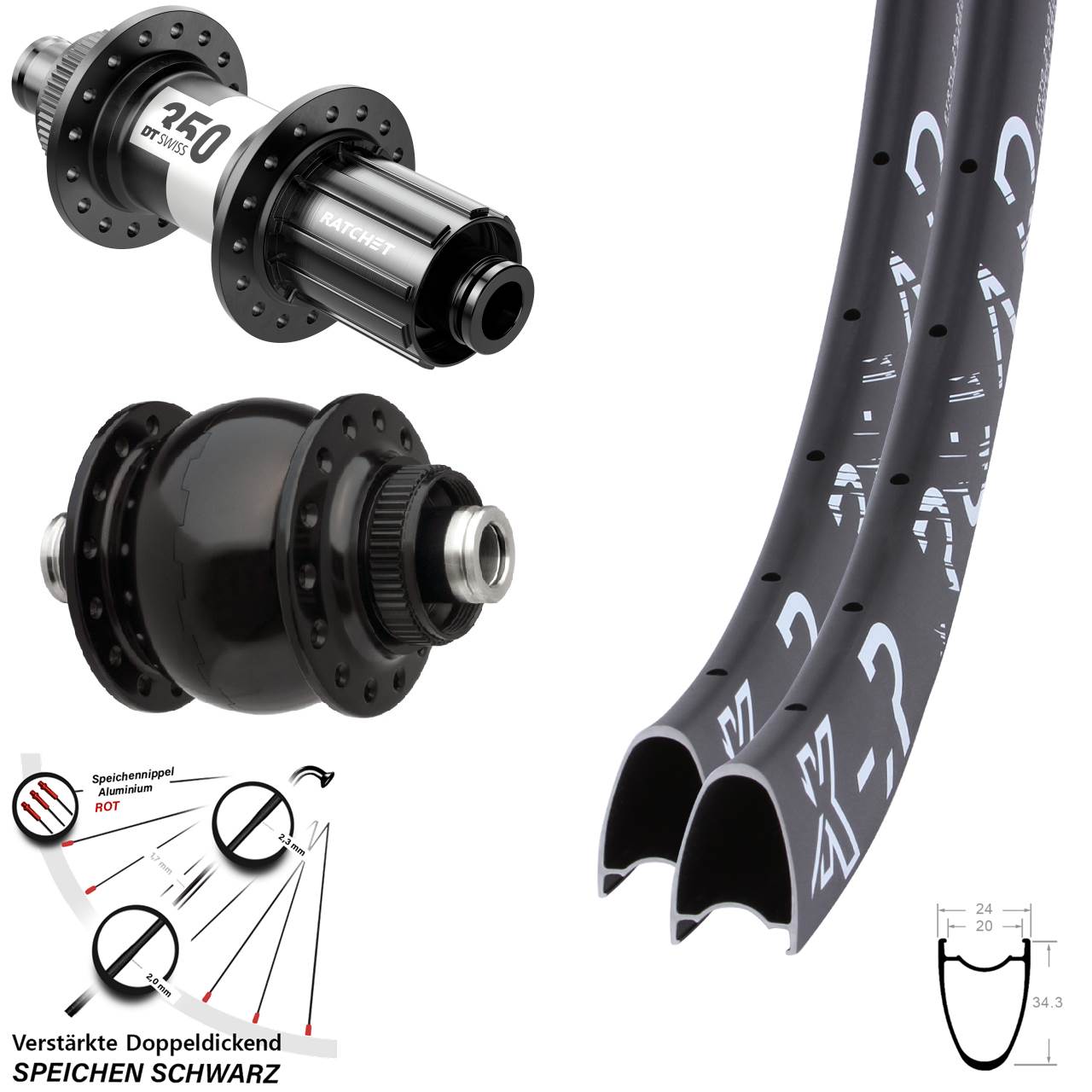 28/29 Zoll KX-R Road DT Swiss 350 SON 28 Centerlock Laufradsatz 12x100/142 11-12 fach HG