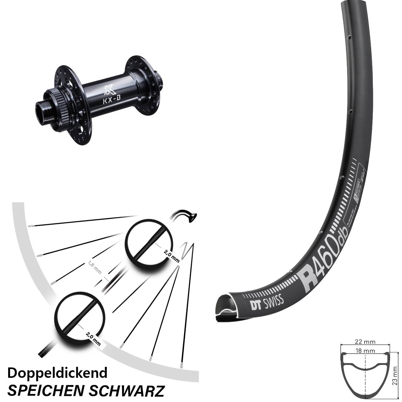 28 Zoll Vorderrad DT Swiss R 460 DB KX-Boost 12x110 mm Centerlock Rennrad Disc