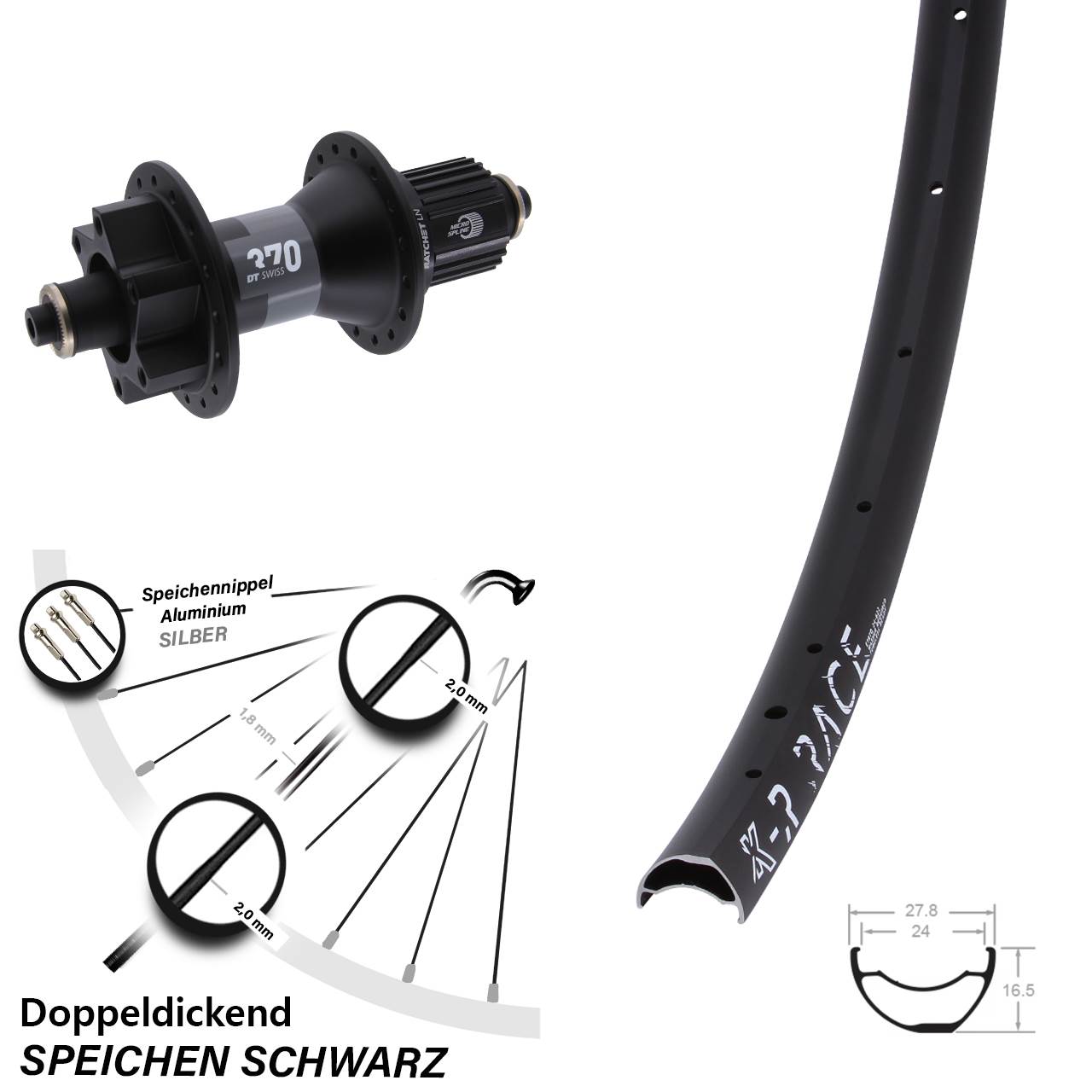 KX-R Race DT Swiss 370 Ratchet LN Disc Laufrad QR Micro Spline