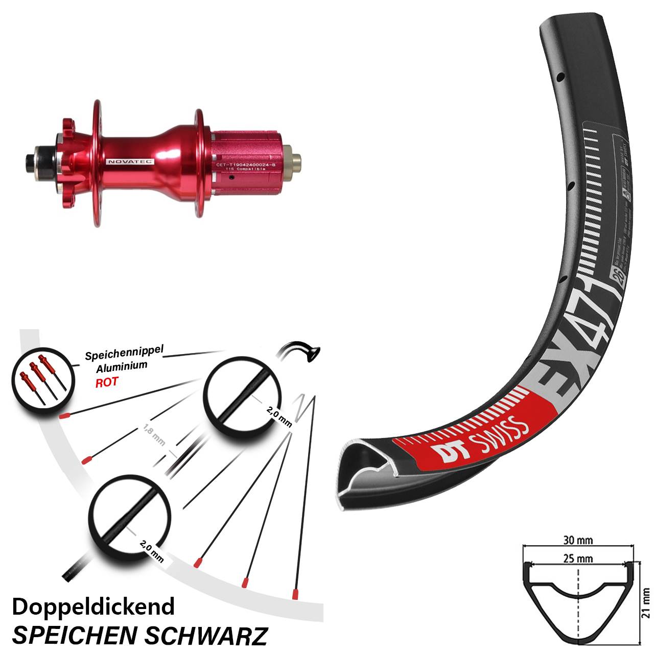 27,5 Zoll DT Swiss EX 471 Novatec D792 Disc Laufrad QR 8-12 fach