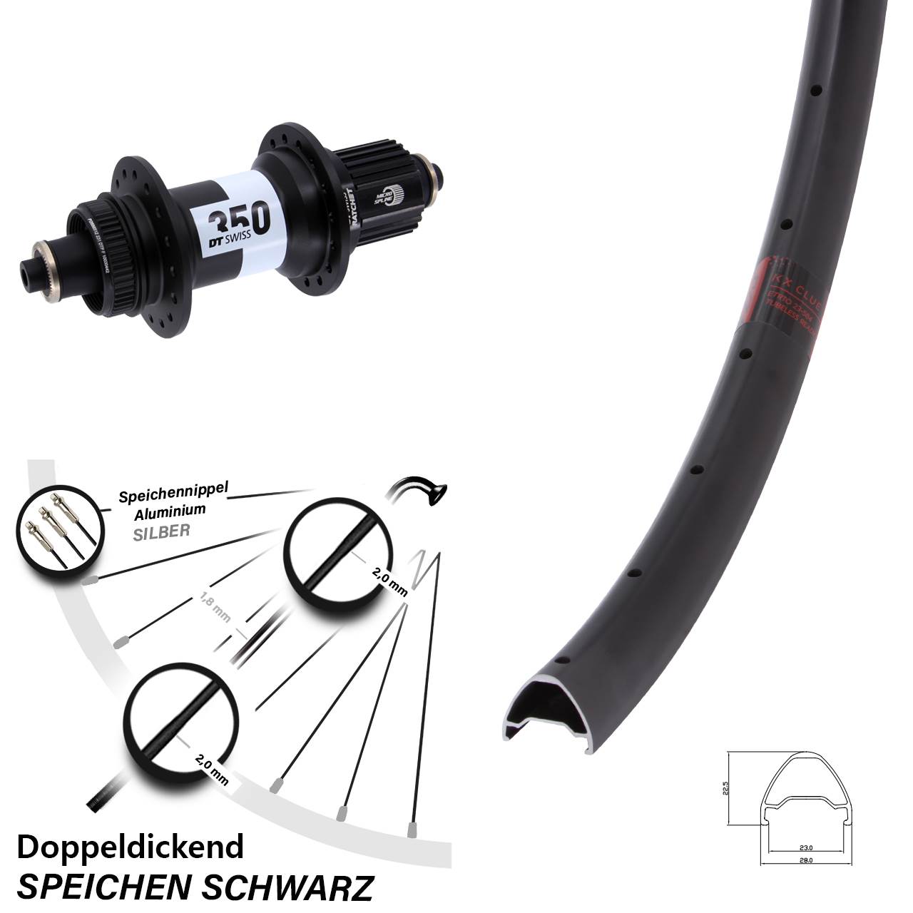 Hinterrad 26 Zoll KX Clue DT Swiss 350 Centerlock Micro Spline QR