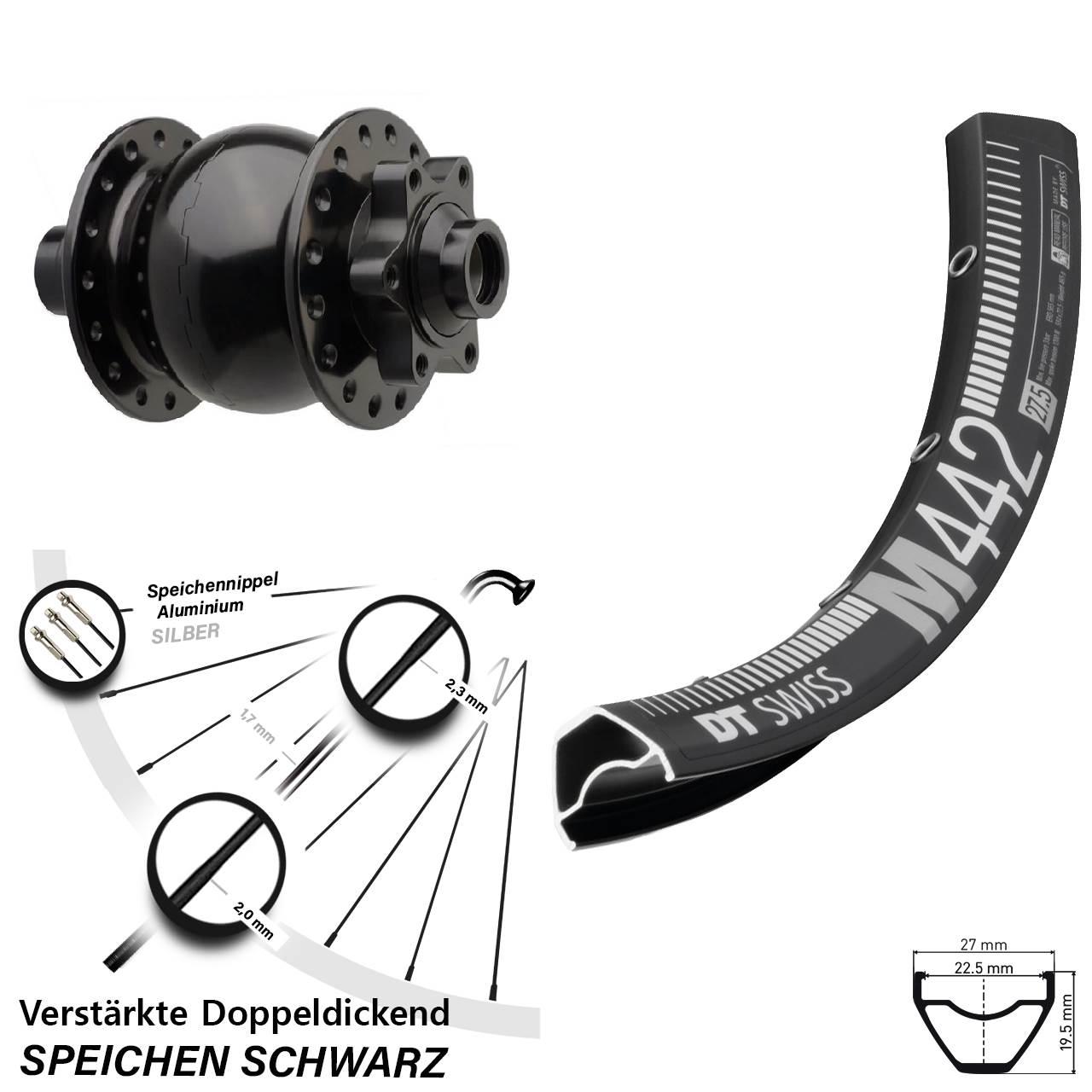 6-Loch Dynamo-Vorderrad DT Swiss M 442 SON 28 Zoll 15x110 Boost