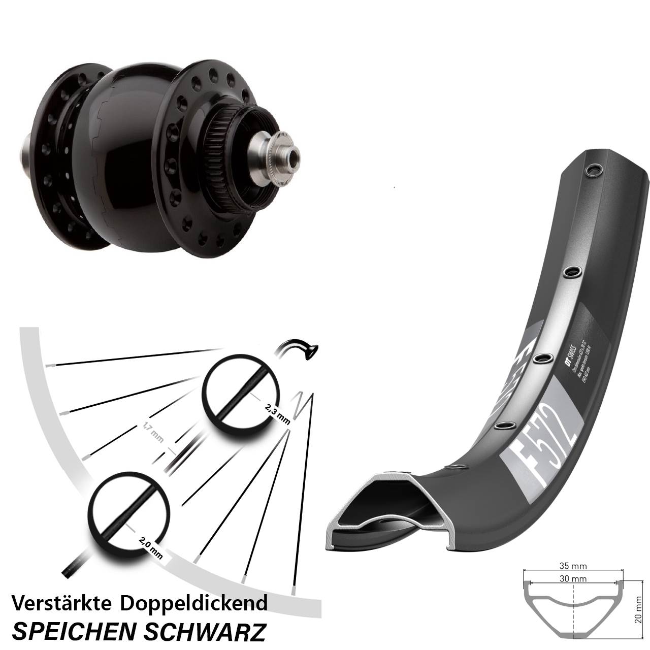 650B DT Swiss F 572 SON 28 Disc Nabendynamovorderrad für Schnellspanner