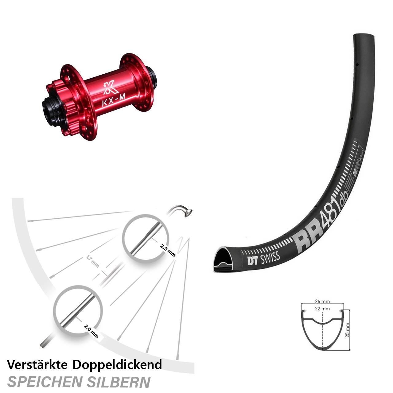 DT Swiss RR 481 KX-M rot 28 Zoll 6-Loch Vorderrad 12x100