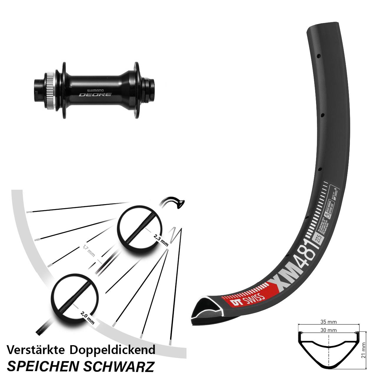 27,5 Zoll DT Swiss XM 481 Shimano Deore Disc Laufrad 15x110 Boost