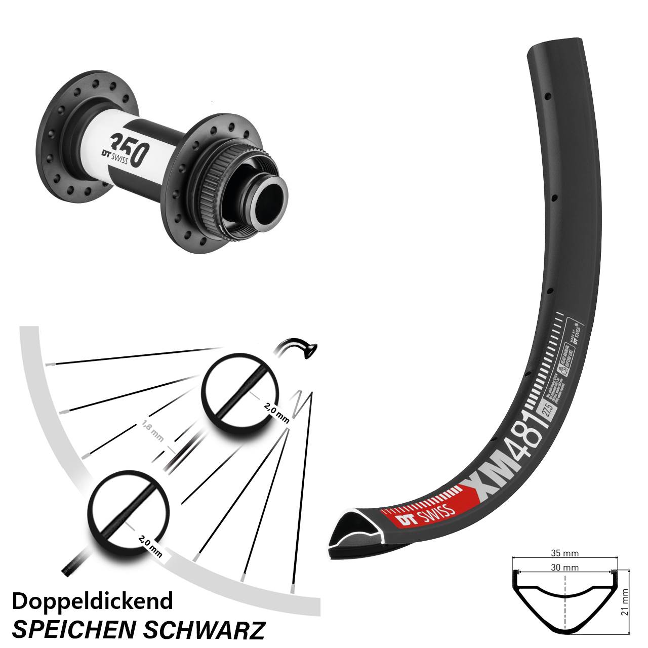 27,5 Zoll Vorderrad XM 481 DT Swiss 350 Centerlock Boost 15x110 mm Steckachse All Mountain