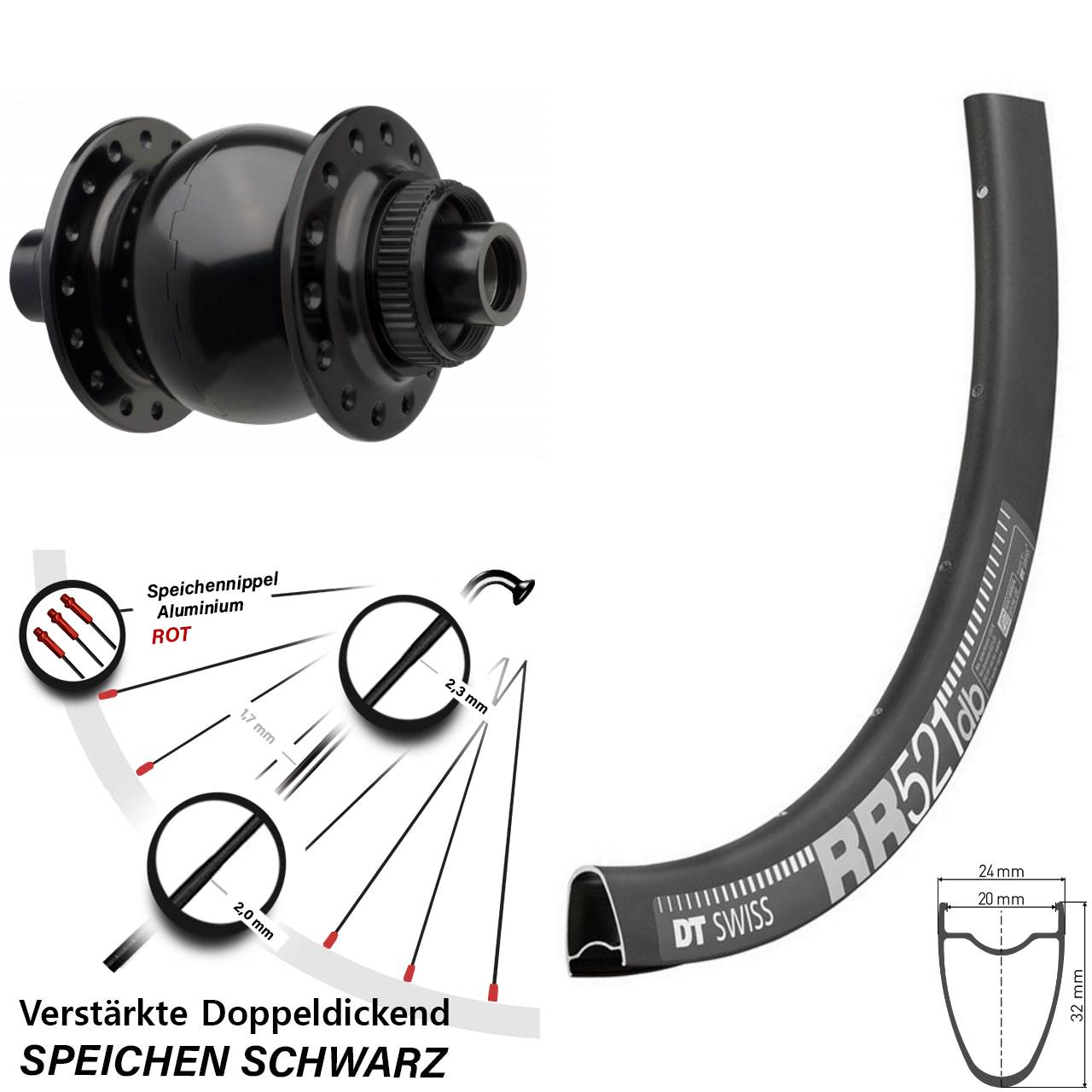 Boost Nabendynamovorderrad Centerlock 15x110 DT Swiss RR 521 SON 28 Zoll