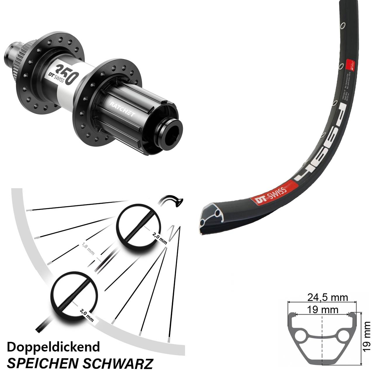 DT Swiss 466d-350 28 Zoll Disc Hinterrad 12x142 8-11 fach