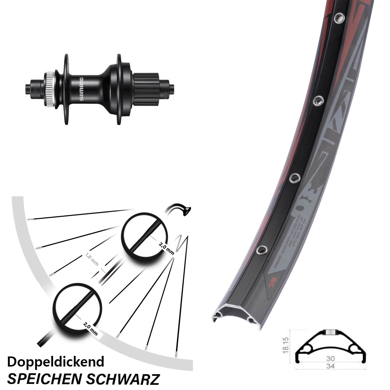 Hinterrad Centerlock 29 Zoll Rodi TRYP30 Shimano MT500 Micro Spline QR