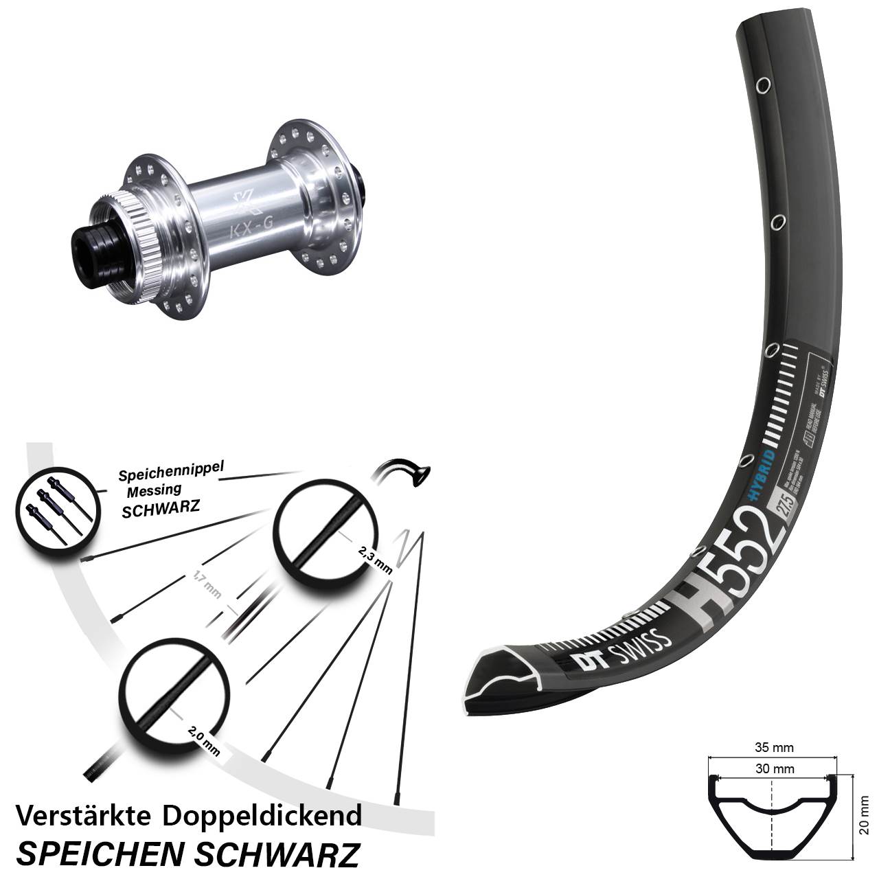27,5 Zoll DT Swiss H552 KX-G Vorderrad Centerlock 15x100