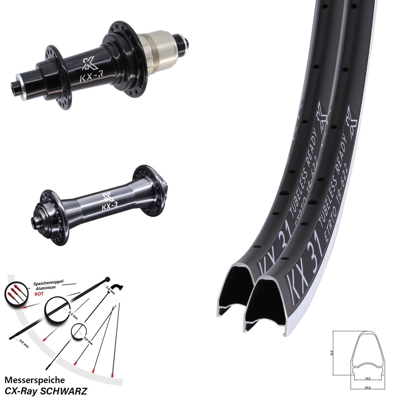 Laufrad-Satz 28 Zoll KX-R31 XDR 11-12 fach für Schnellspanner CX-Ray