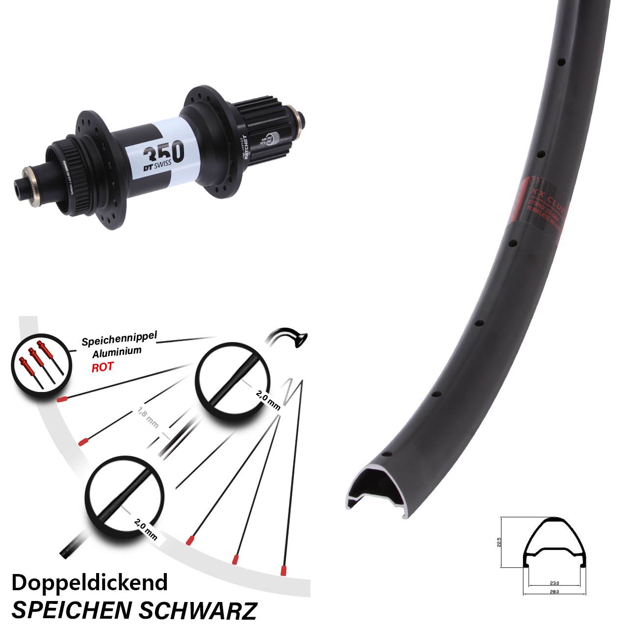 28-29 Zoll KX Clue DT Swiss 350 Boost Hinterrad Centerlock QR Boost Micro Spline
