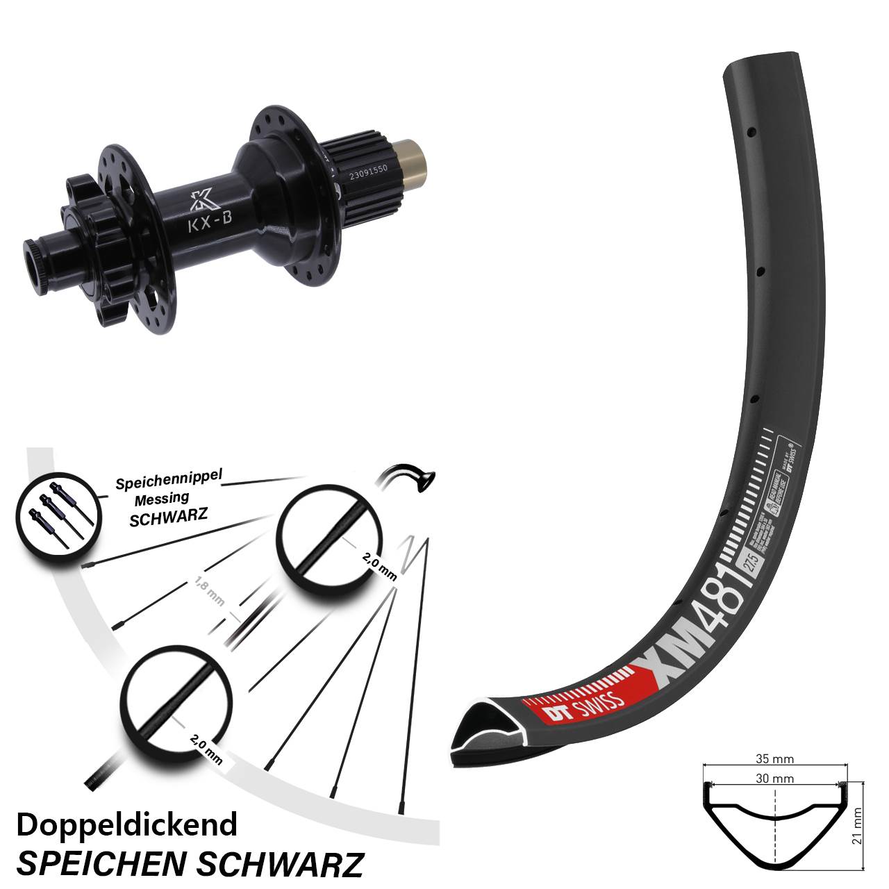 27,5 Zoll DT Swiss XM 481 Hinterrad KX-B 6-Loch Micro Spline 12x148