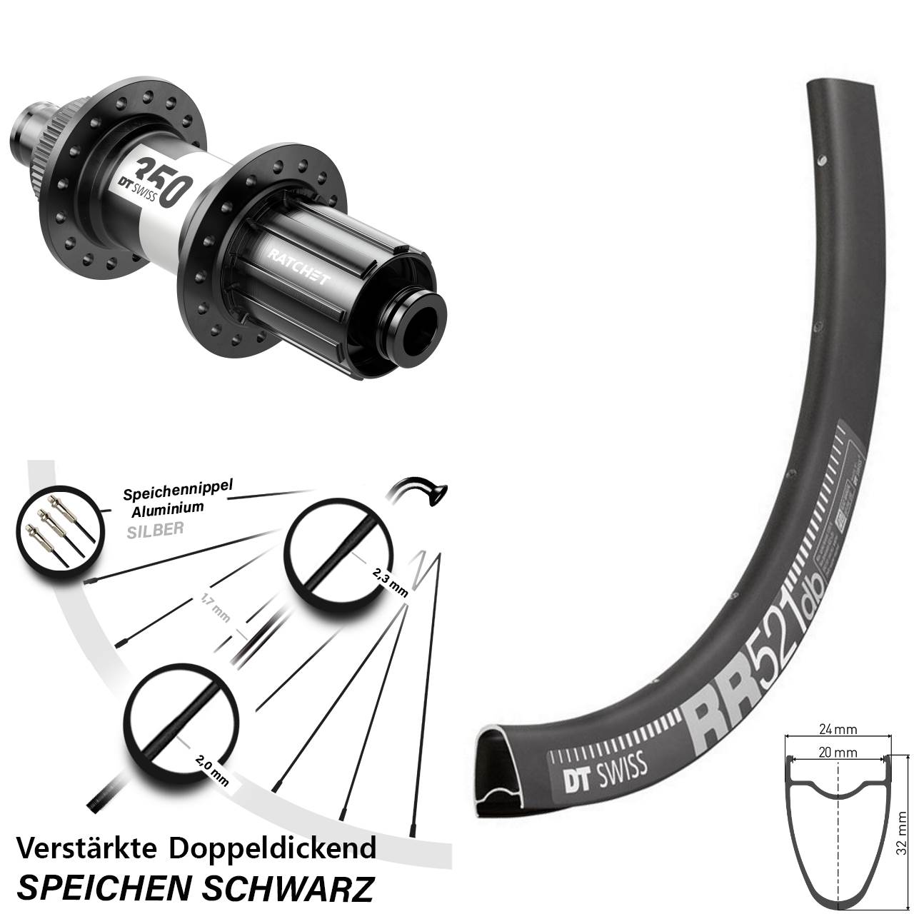 Centerlock Hinterrad 28 Zoll DT Swiss RR521-350 8-11 fach HG 12x142