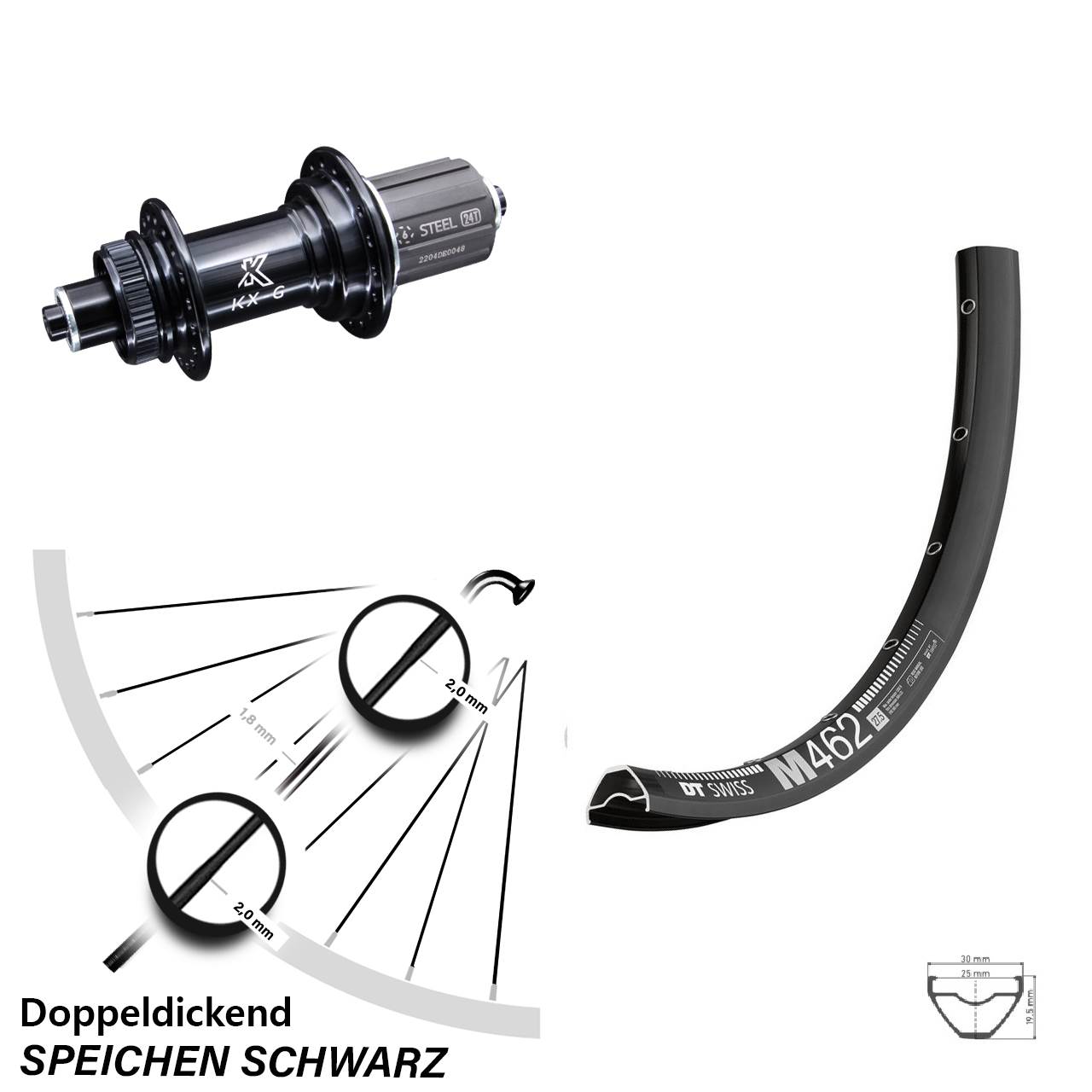 27,5 Zoll DT Swiss M 462 Hinterrad KX-GS 8-12 fach