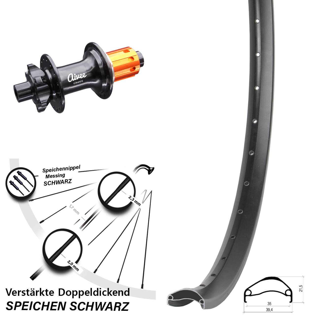 Ambrosio E35 Aivee 27,5 Zoll Disc Hinterrad 12x148 8-12 fach HG