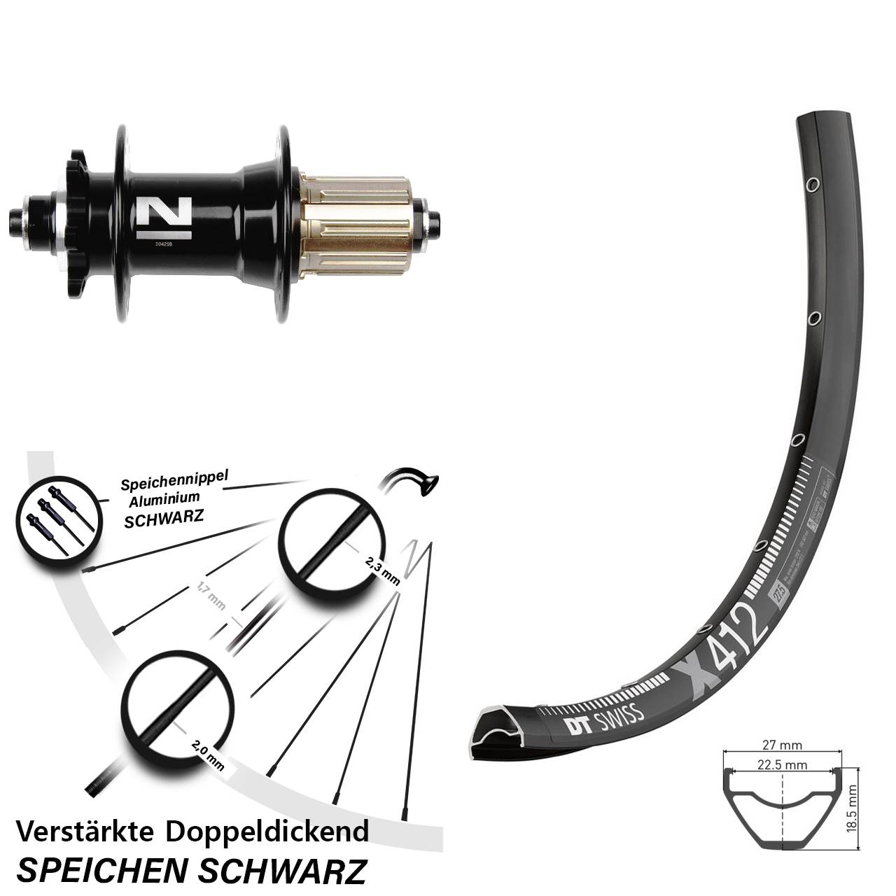 29 Zoll Hinterrad 6-Loch für Schnellspanner DT Swiss X412 Novatec D042 8-11 fach HG