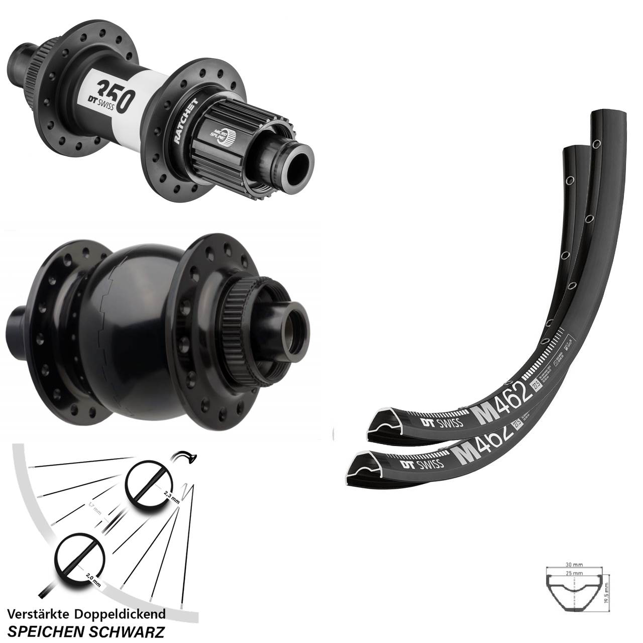 Laufrad-Satz 15x110 12x148 650B DT Swiss M462-350 Ratchet 36 SON 28 Micro Spline