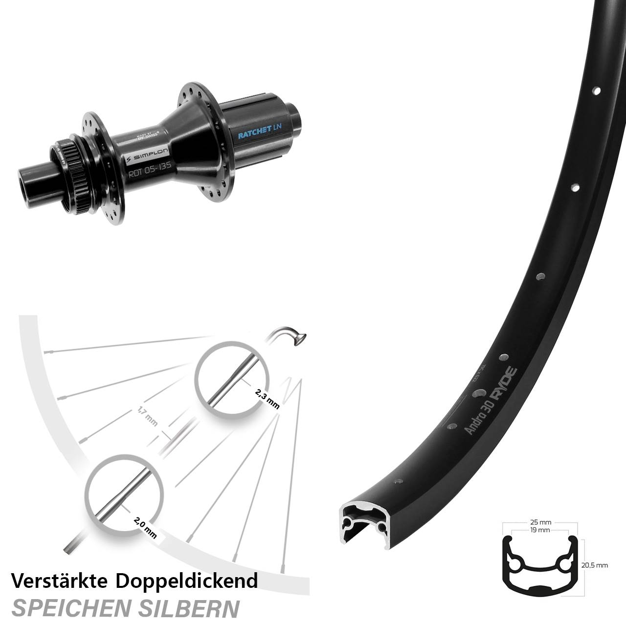 Centerlock Hinterrad 28-29 Zoll Ryde Andra 30 DT Swiss 370 Hybrid 8-11 fach HG 12x142