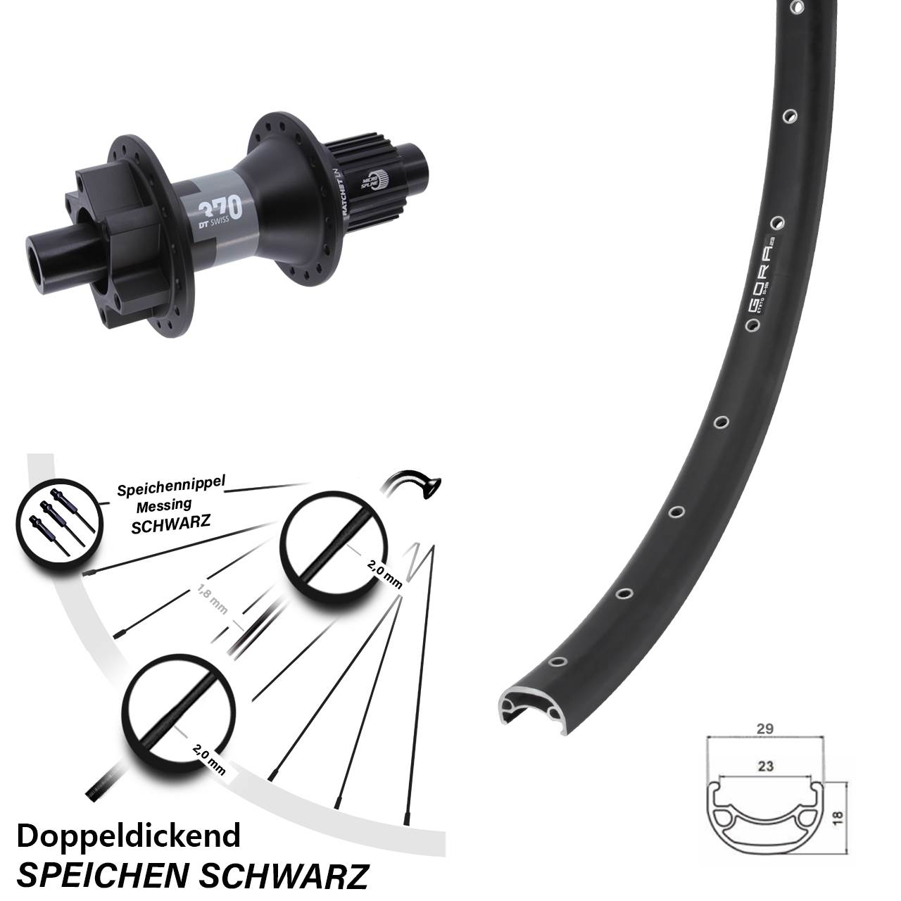 6-Loch Hinterrad 26 Zoll Gora 23 DT Swiss 370 Micro Spline 12x142