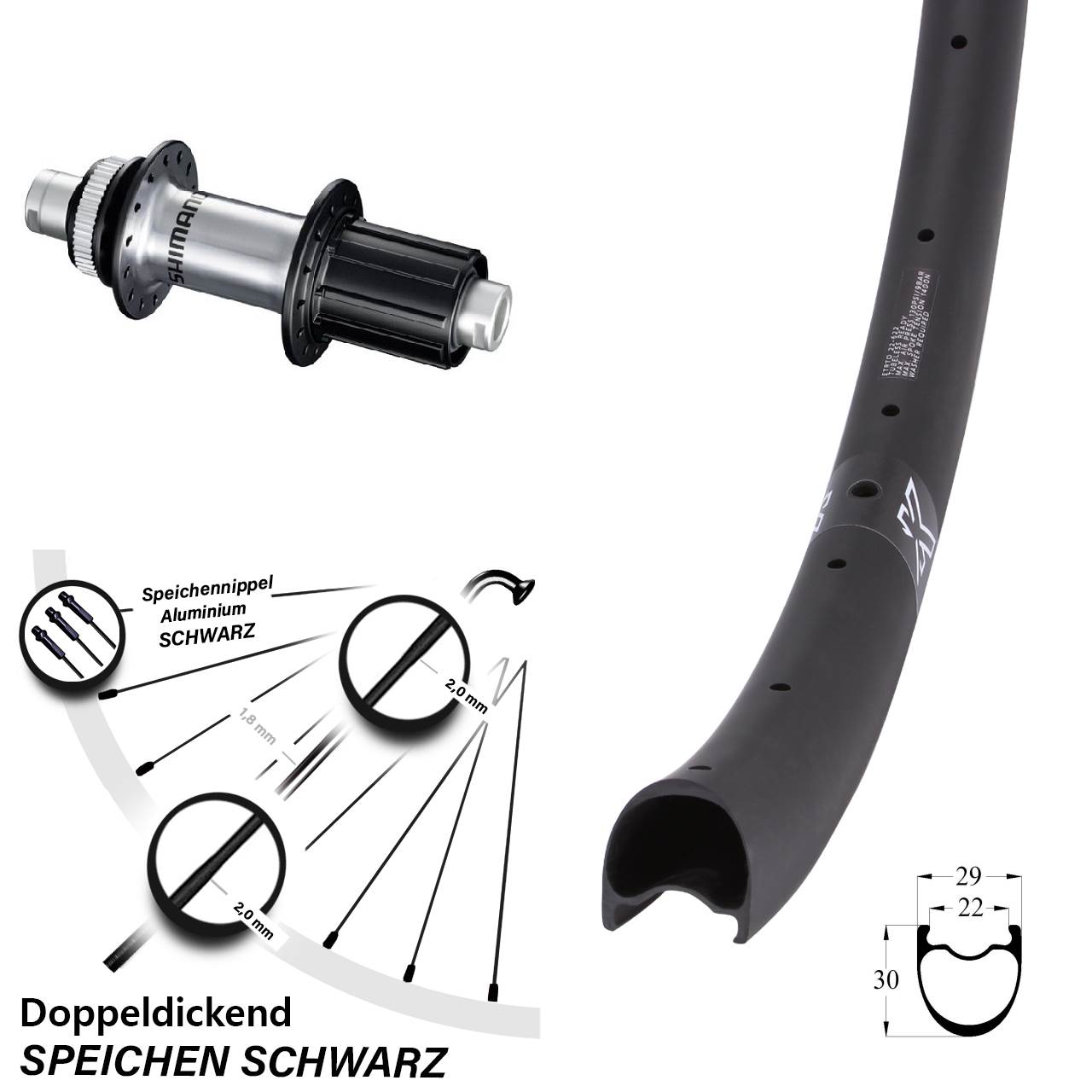 28-29 Zoll KX-RC Gravel Carbon Shimano GRX Disc Laufrad 12x142 8-12 fach