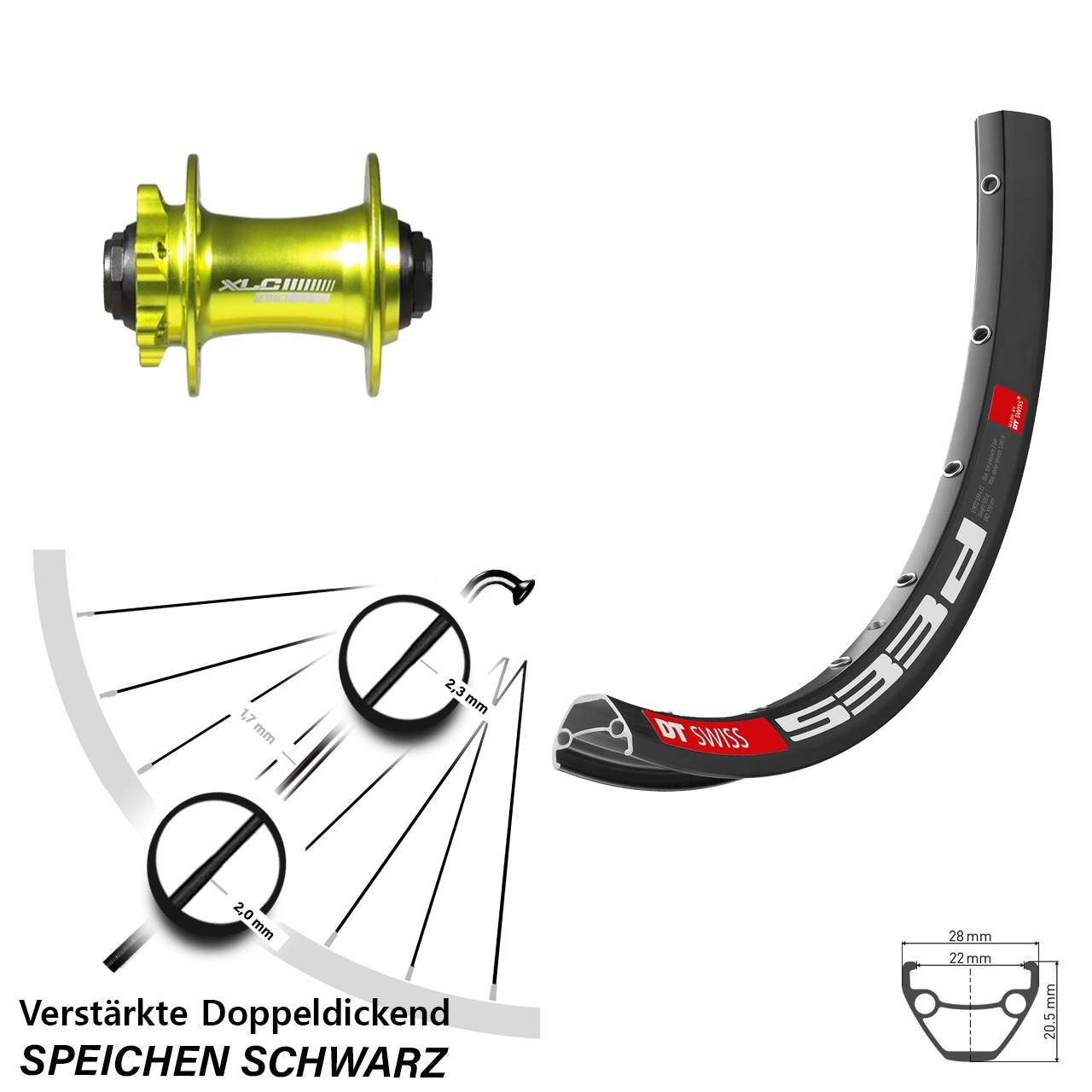 650B DT Swiss 533d XLC grün Disc Vorderrad 15x100