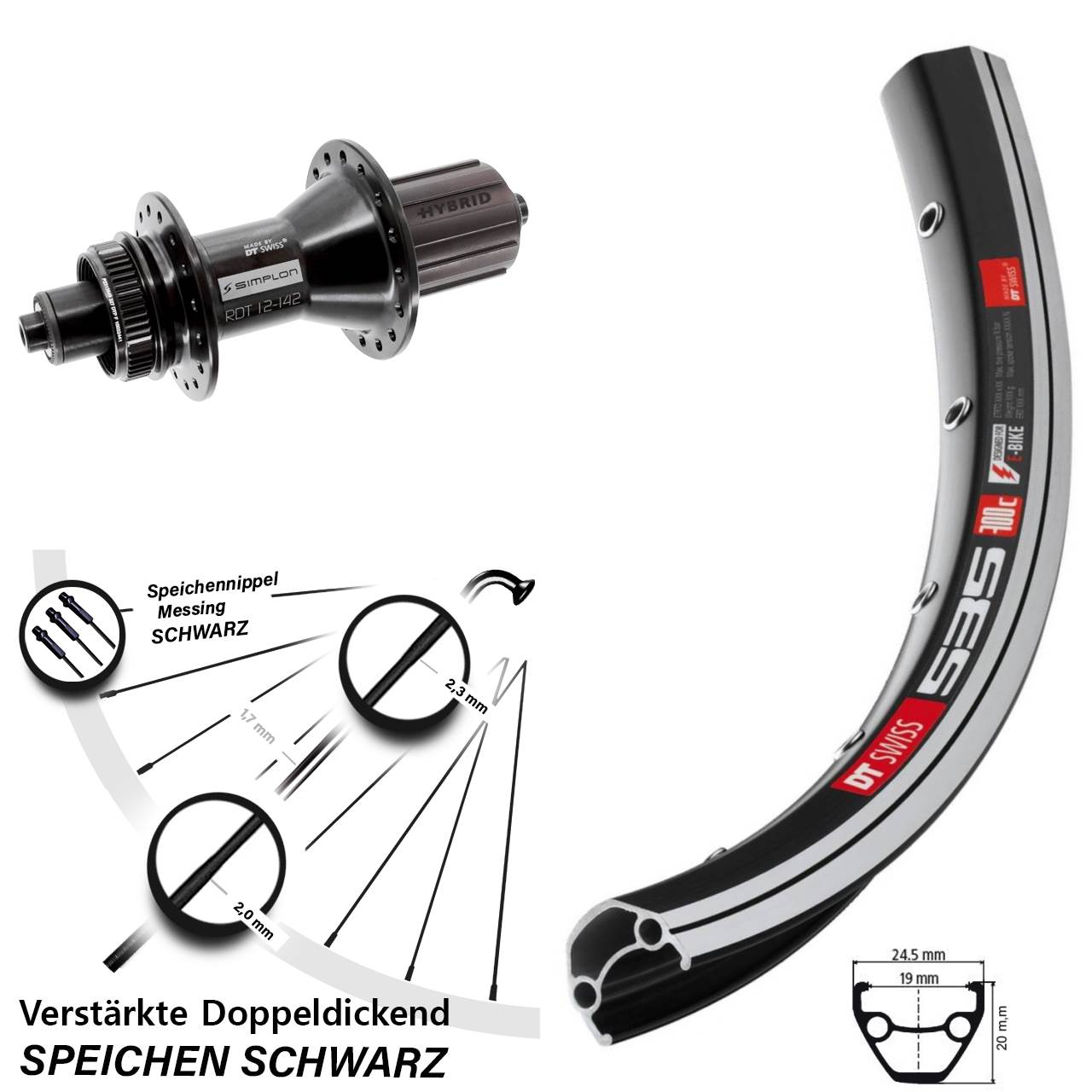 26 Zoll DT Swiss 535-370 Hinterrad QR 8-11 fach