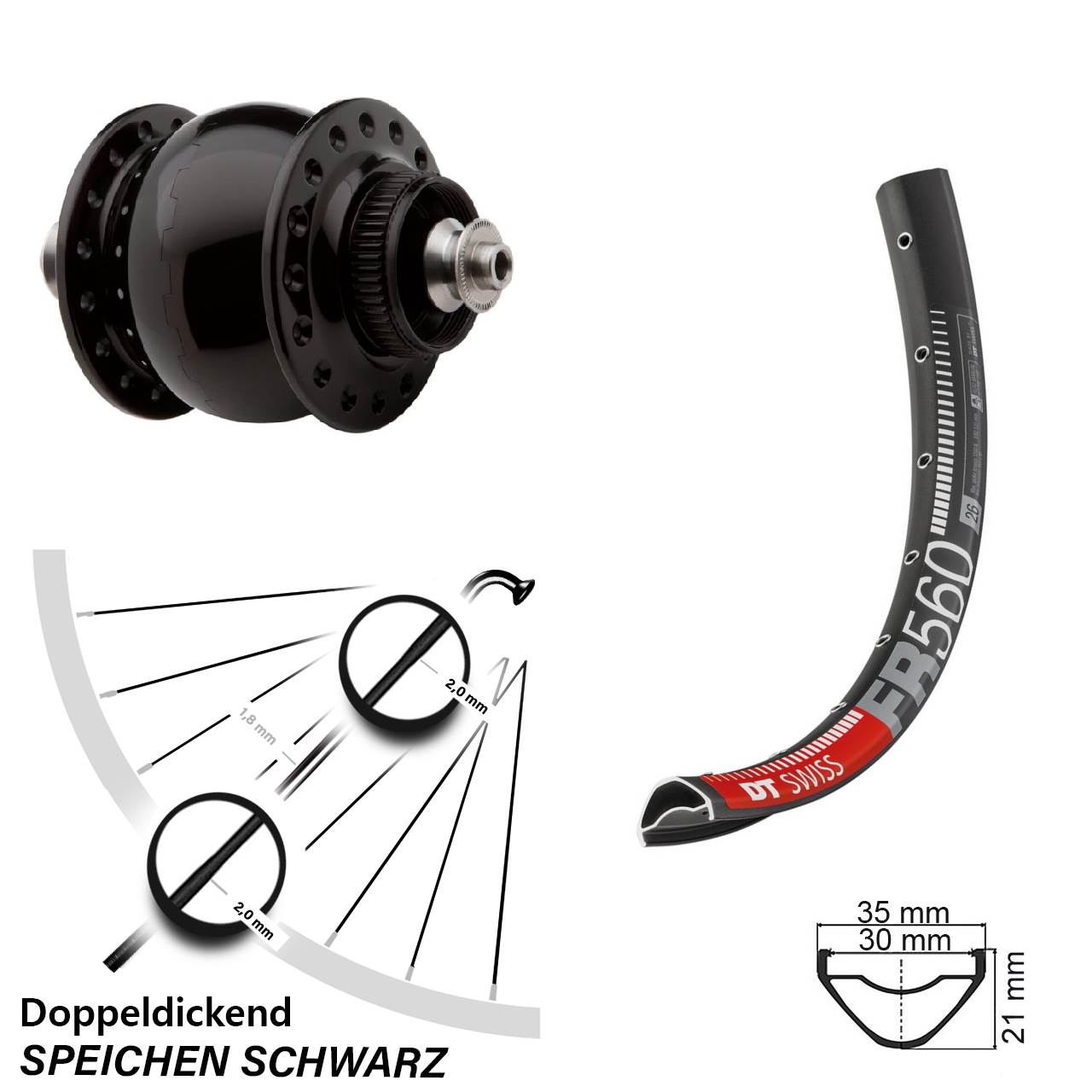 Centerlock Dynamo-Vorderrad für Schnellspanner 26 Zoll DT Swiss FR560 SON delux