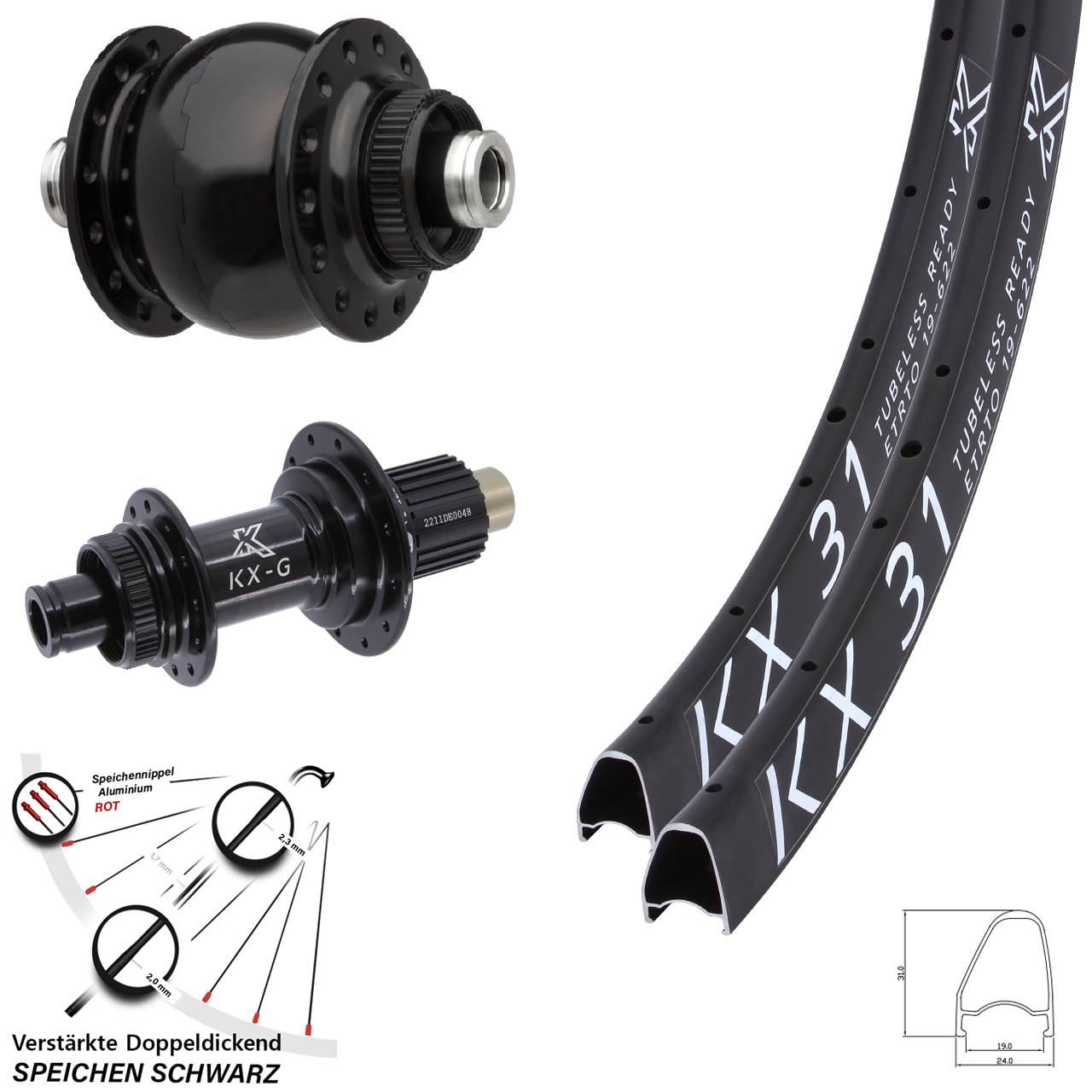 SON 28 Zoll KX-G 31 Offset Laufradsatz Centerlock 12x100/142 Micro Spline