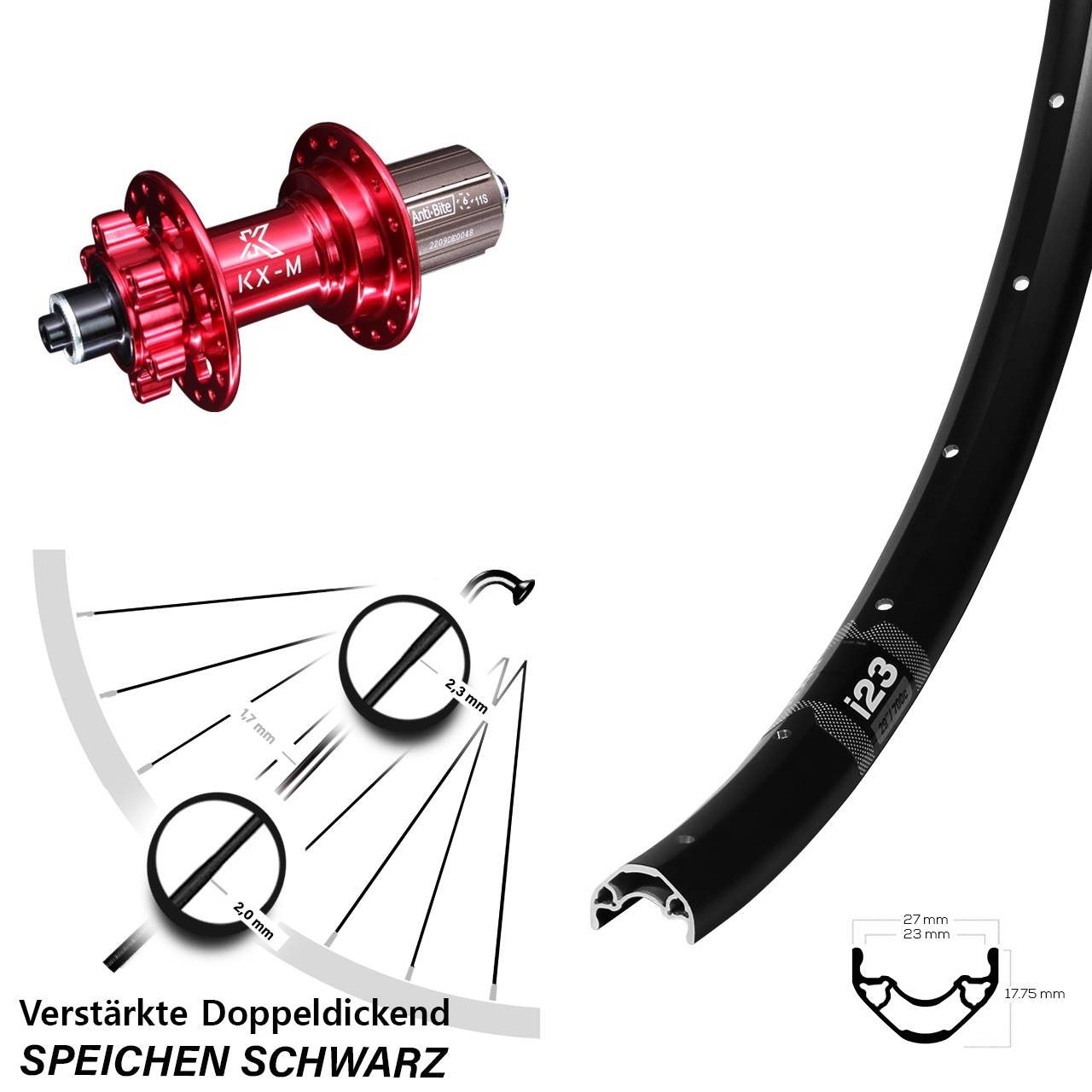 WTB i23 ST KX-M rot 28-29 Zoll Disc Laufrad QR 8-12 fach