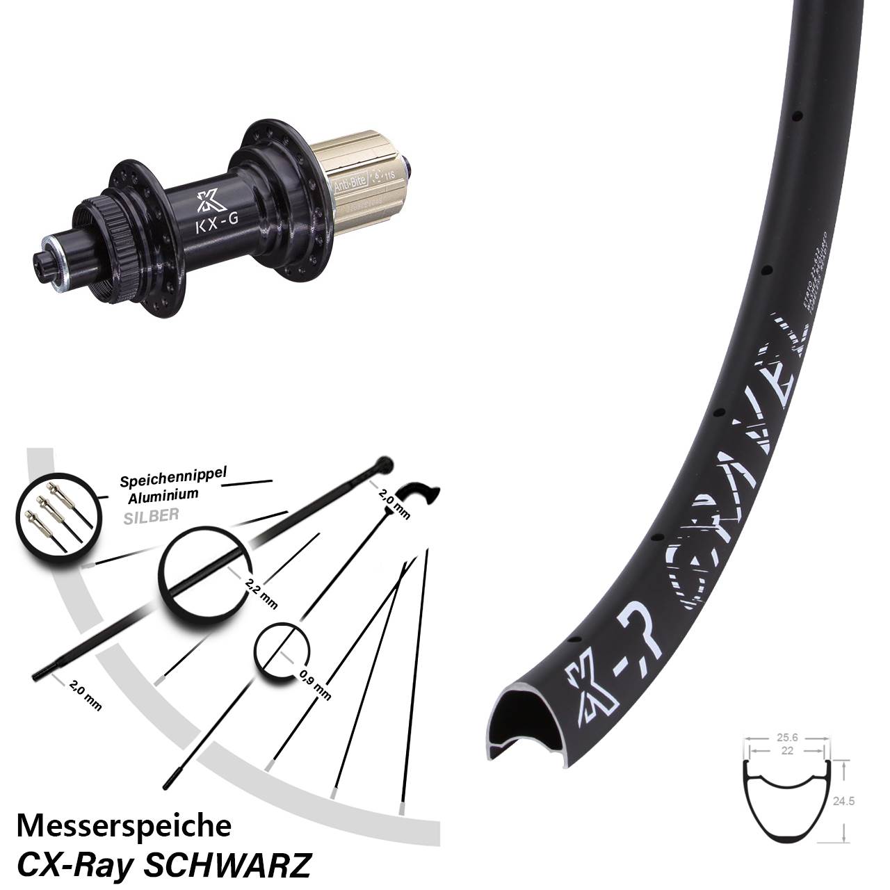 28-29 Zoll KX-R Gravel Messerspeiche Centerlock Hinterrad QR 8-12 fach CX-Ray