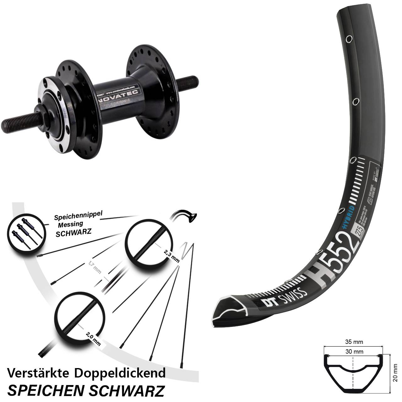DT Swiss H552 Novatec D763 29 Zoll Vorderrad 6-Loch Vollachse