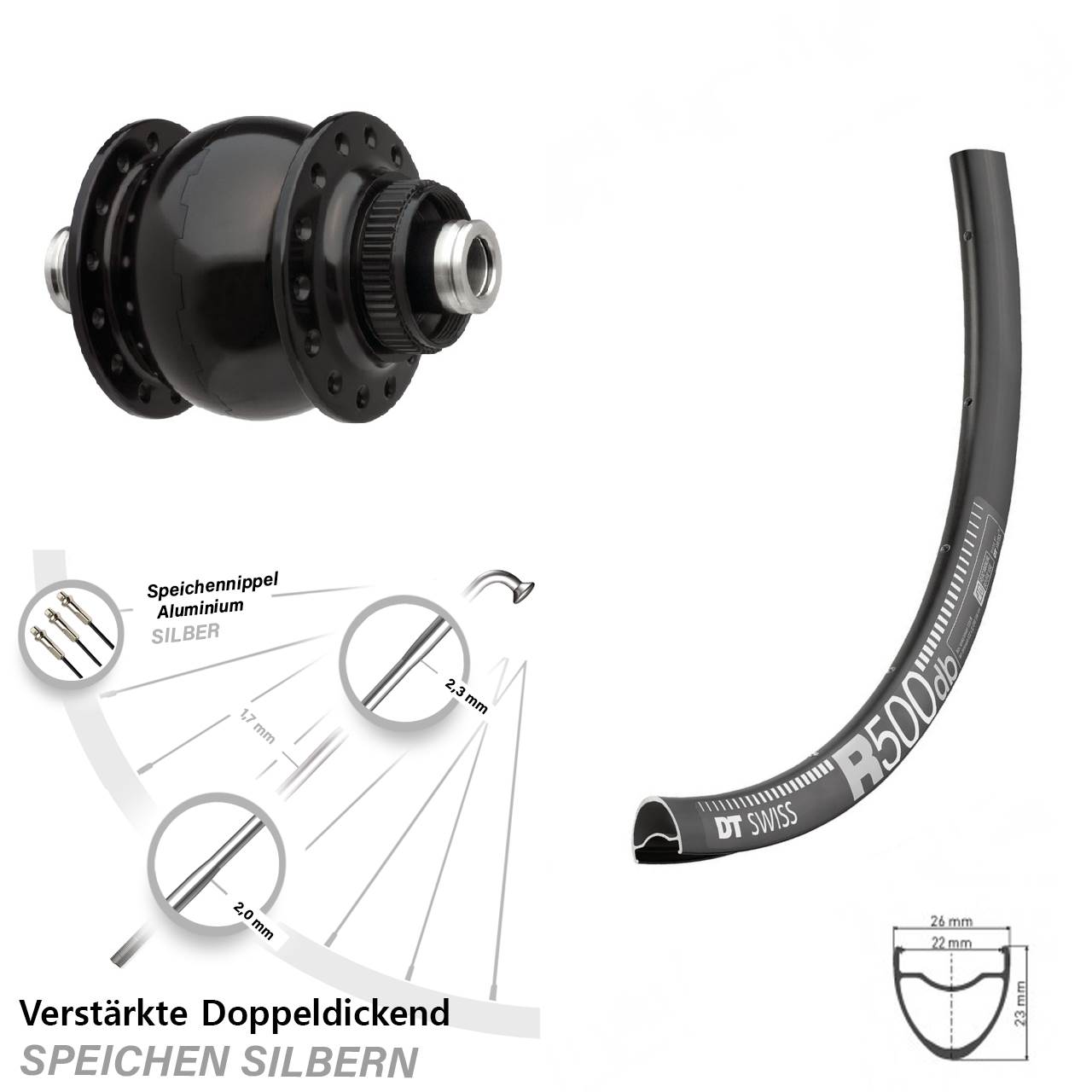 verstärktes Nabendynamolaufrad SON delux DT Swiss R 500 28-29 Zoll 12x100 mm