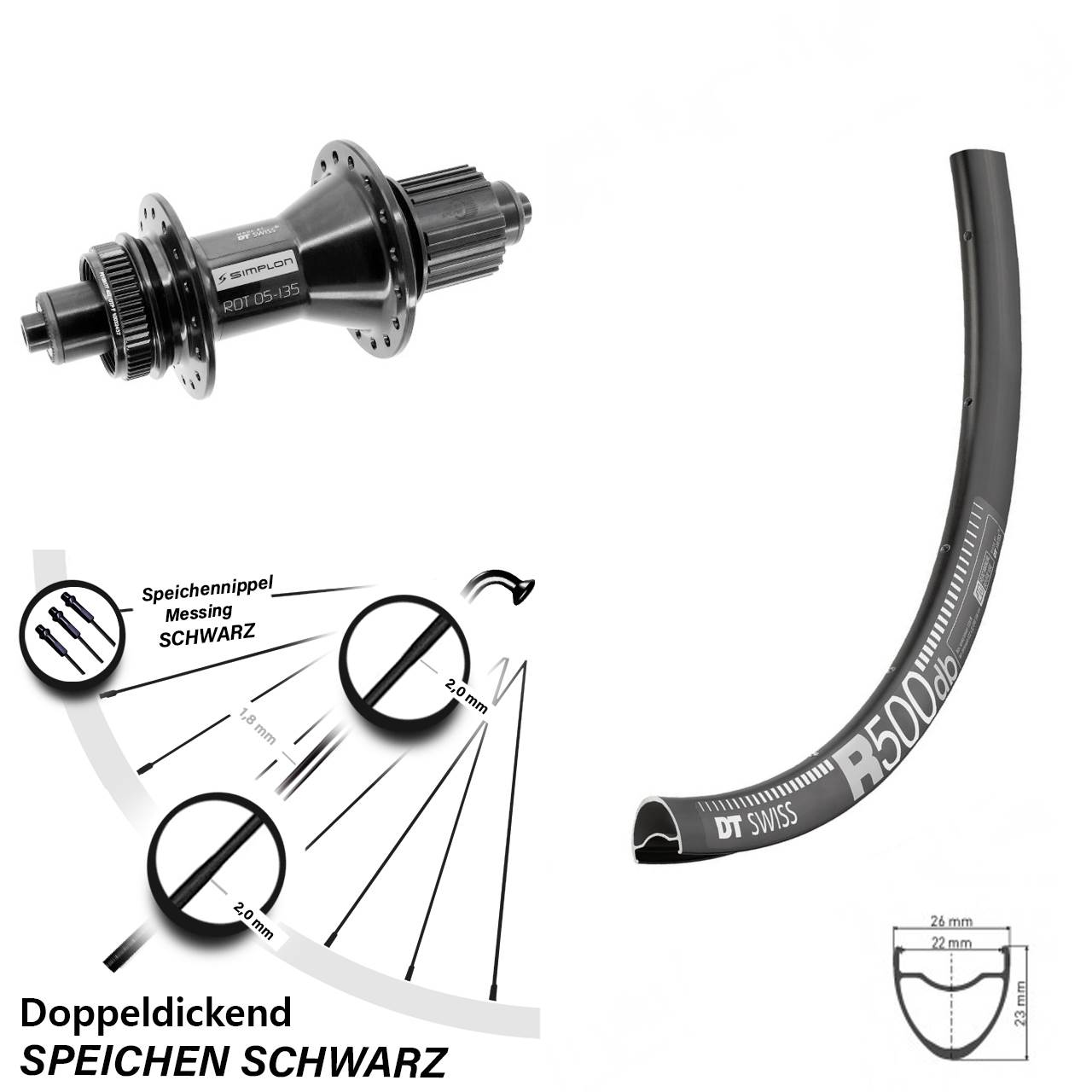 DT Swiss R500-370 28 Zoll Hinterrad Centerlock Micro Spline schwarz