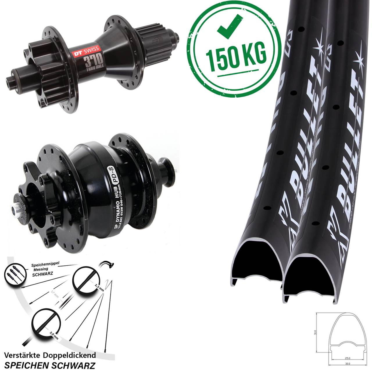 KX Bullet OS DT Swiss 370 Hybrid Shutter PD-8 28-29 Zoll Disc Laufrad-Satz QR Micro Spline