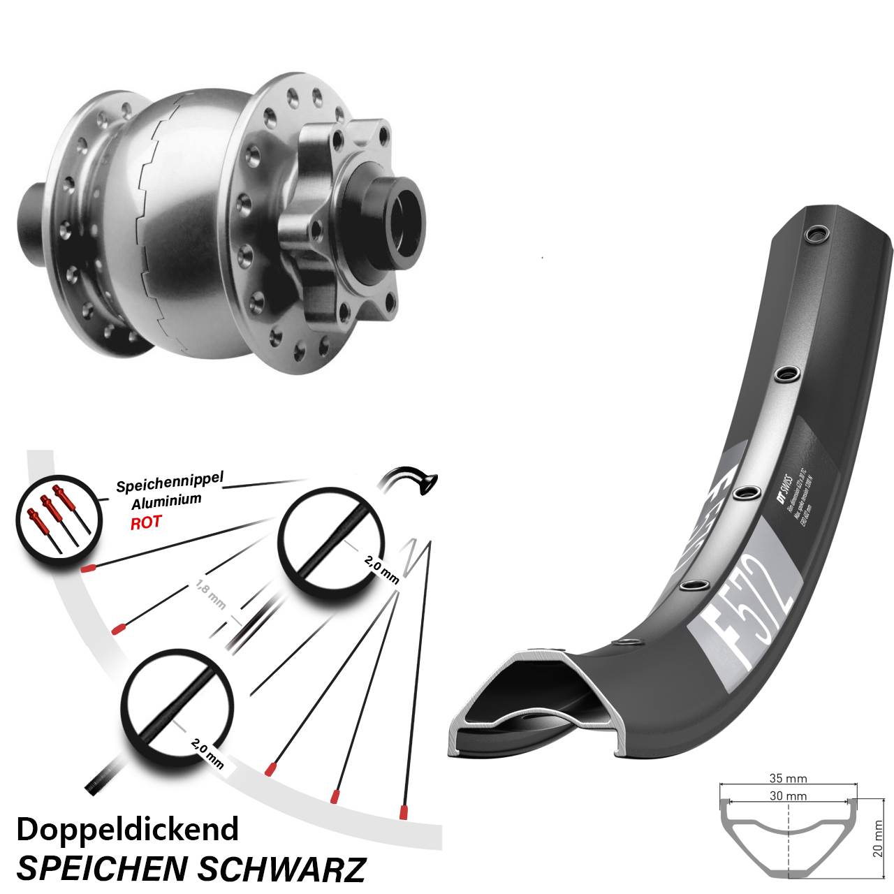 6-Loch Dynamo-Vorderrad 29 Zoll DT Swiss F572 SON 28 15x100