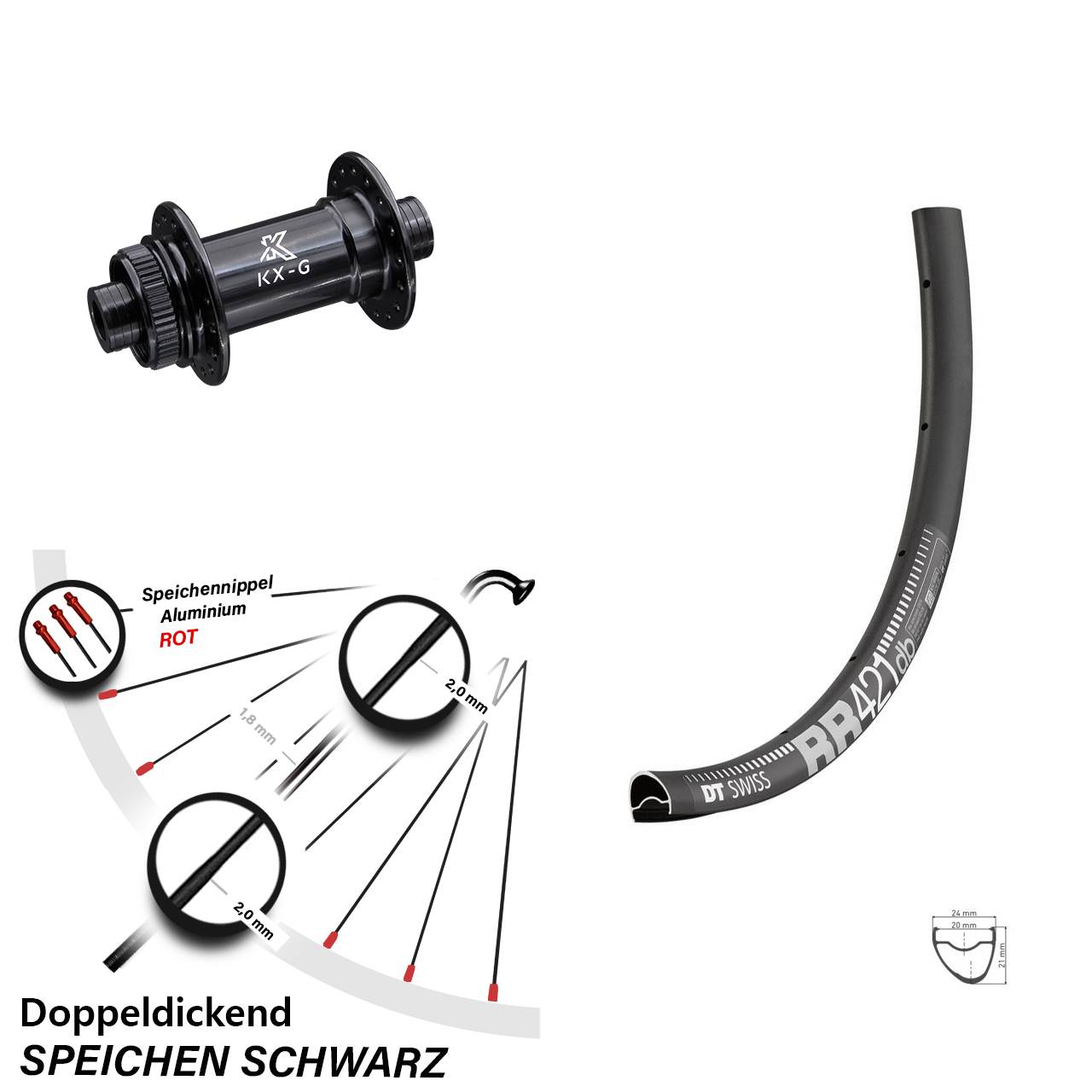 28 Zoll Vorderrad DT Swiss RR 421 KX-G Centerlock für Steckachse15x100 mm