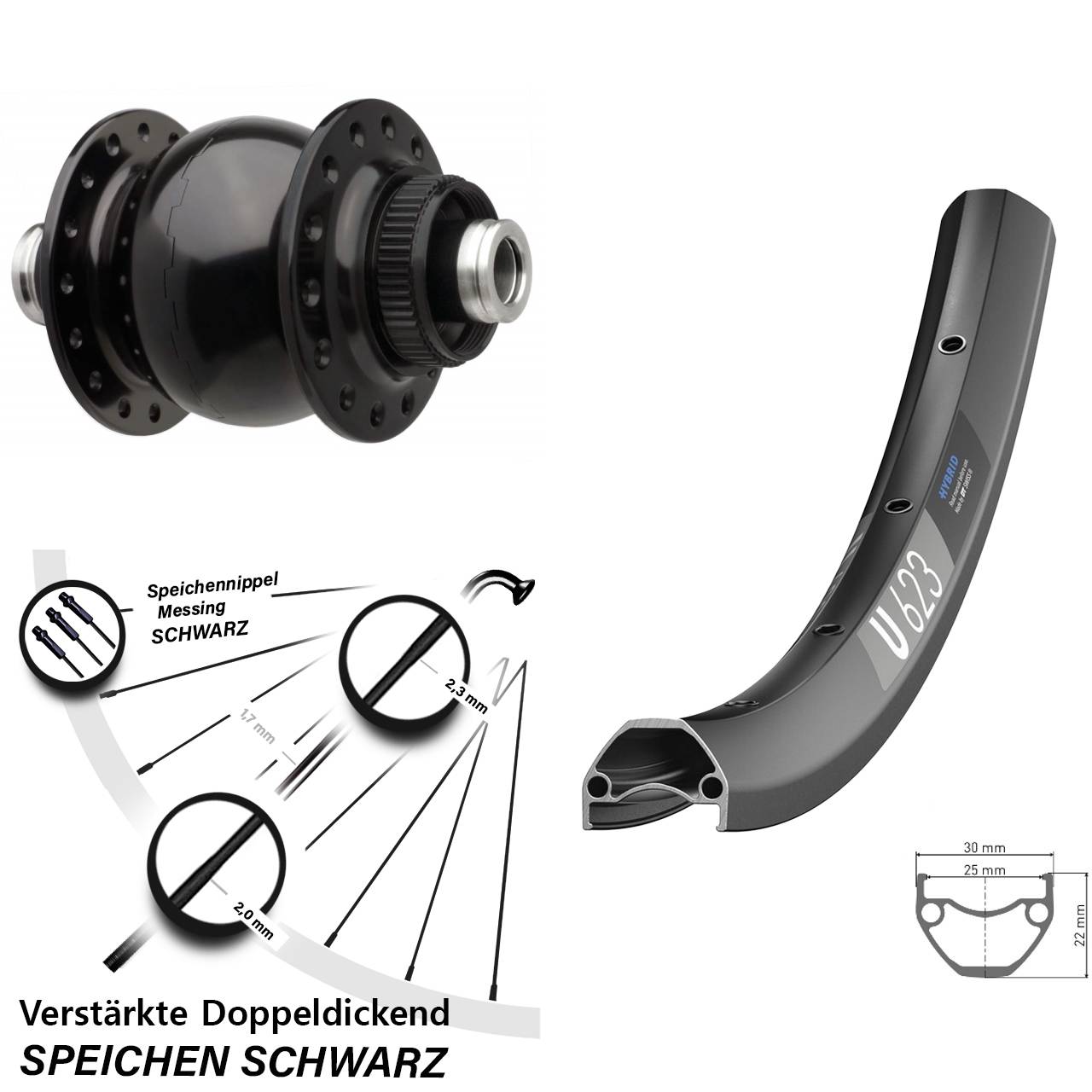 DT Swiss U623 SON 28 Zoll Centerlock Nabendynamo-Vorderrad 12x110 Boost