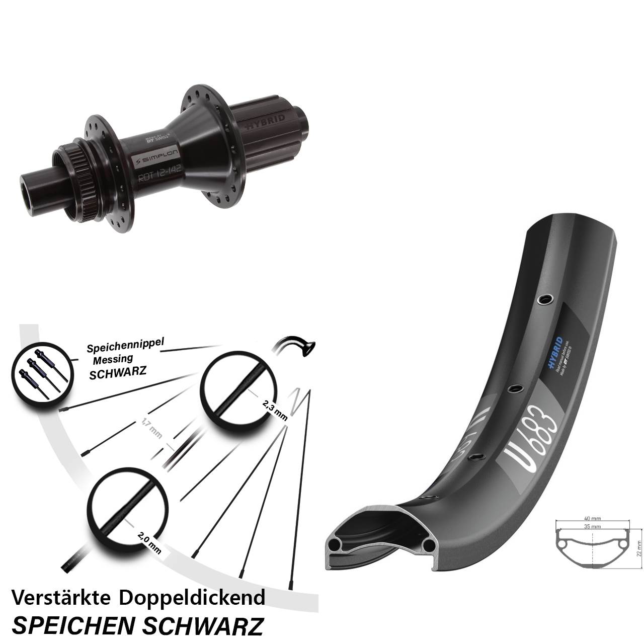 Hinterrad Centerlock 12x142 27,5 Zoll DT Swiss U 683 370 Hybrid 8-11 fach