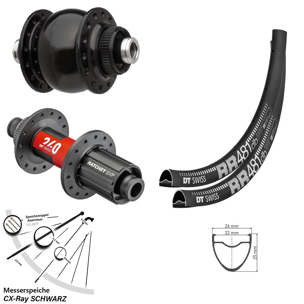 DT Swiss RR481-240 EXP Road SONdelux 28 Zoll Disc Laufradsatz 12x100/142 CX-Ray 11-12 fach