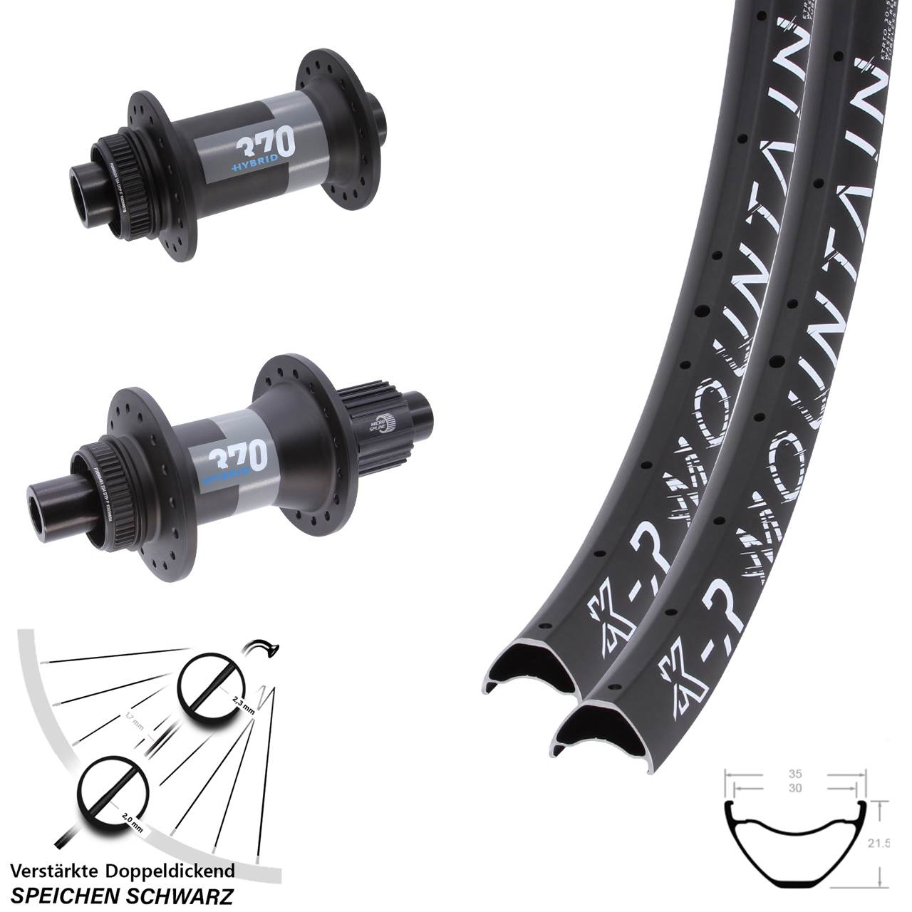 KX-R Mountain DT Swiss 370 Hybrid 27,5/29 Zoll Laufradsatz Disc 15x110 12x148 Micro Spline