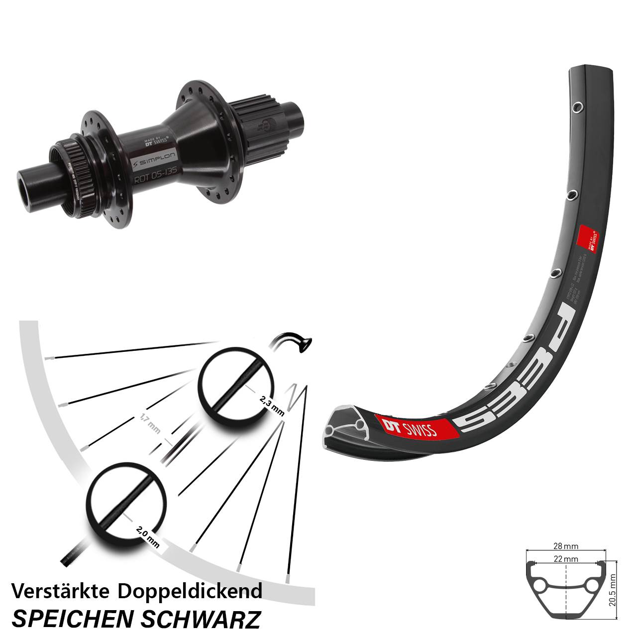 26 Zoll DT Swiss 533d DT Swiss 370 Hybrid Centerlock Hinterrad 12x142 Micro Spline