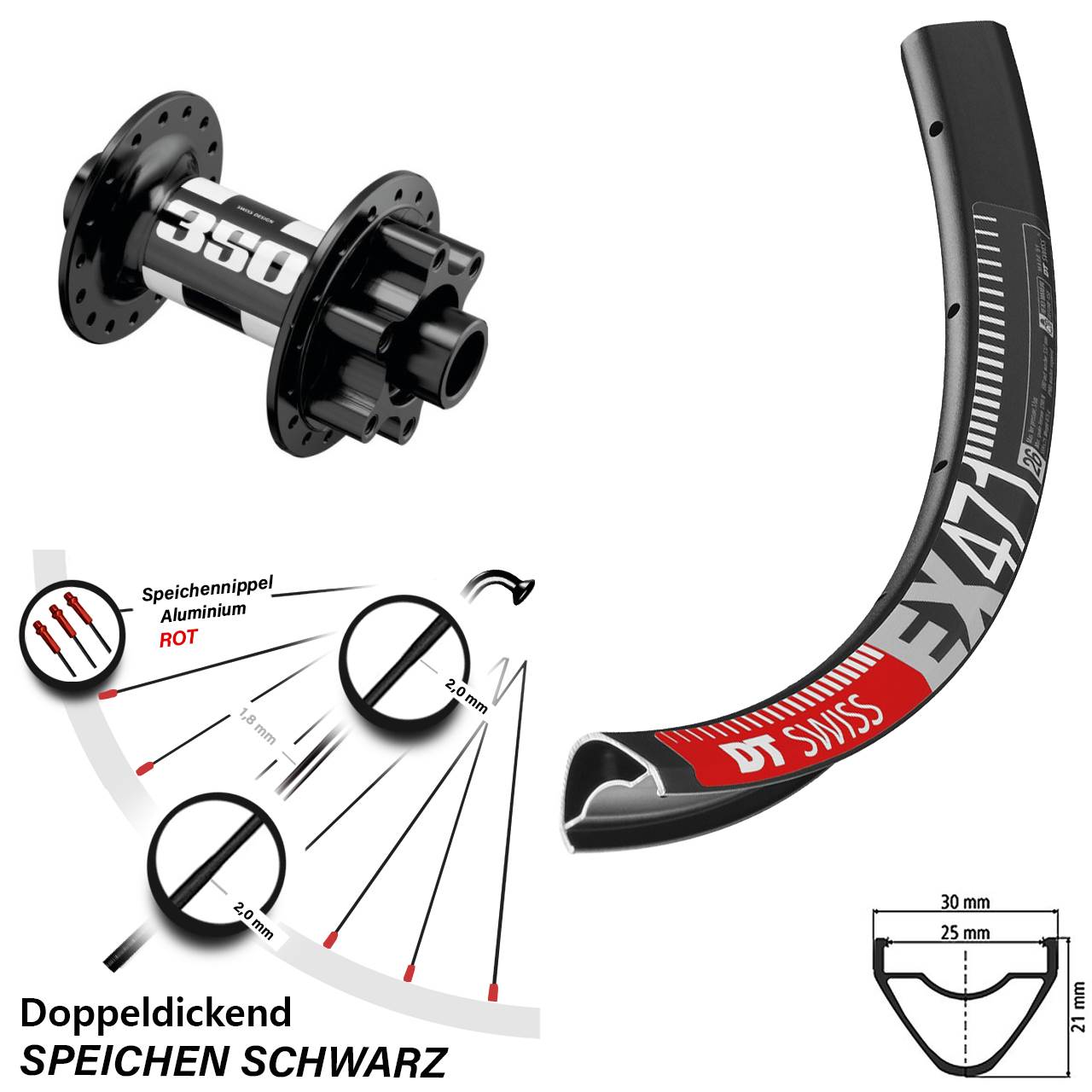DT Swiss EX 471 MTB Vorderrad 27,5 Zoll 350 Boost 6-Loch schwarz