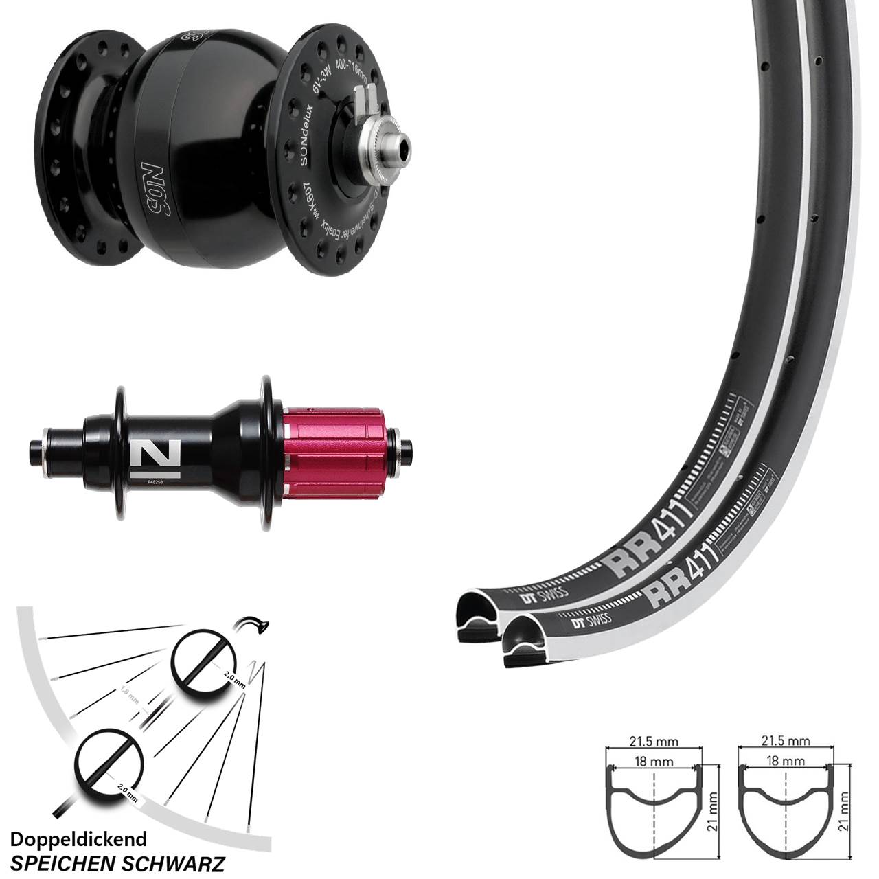 28 Zoll DT Swiss RR 411 Novatec F482SB SONdelux wide body Laufrad-Satz QR 8-12 fach HG